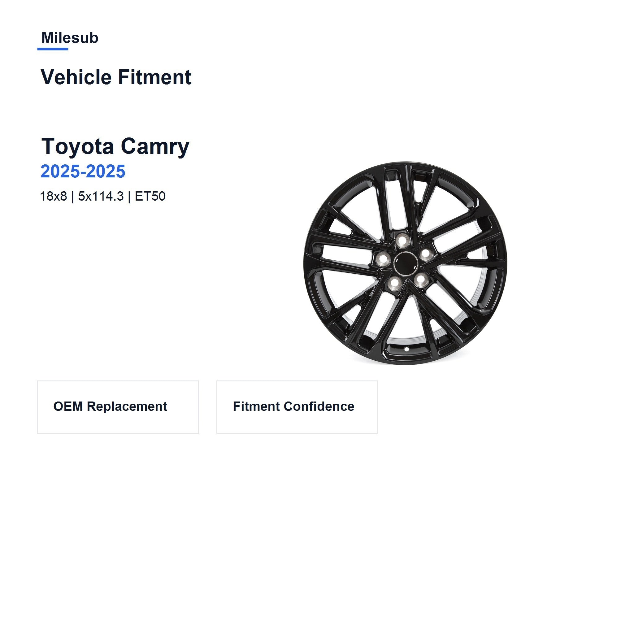 Milesub 18" OEM Style Replacement Wheel for Toyota Camry 2025-2025 - Vehicle Fitment