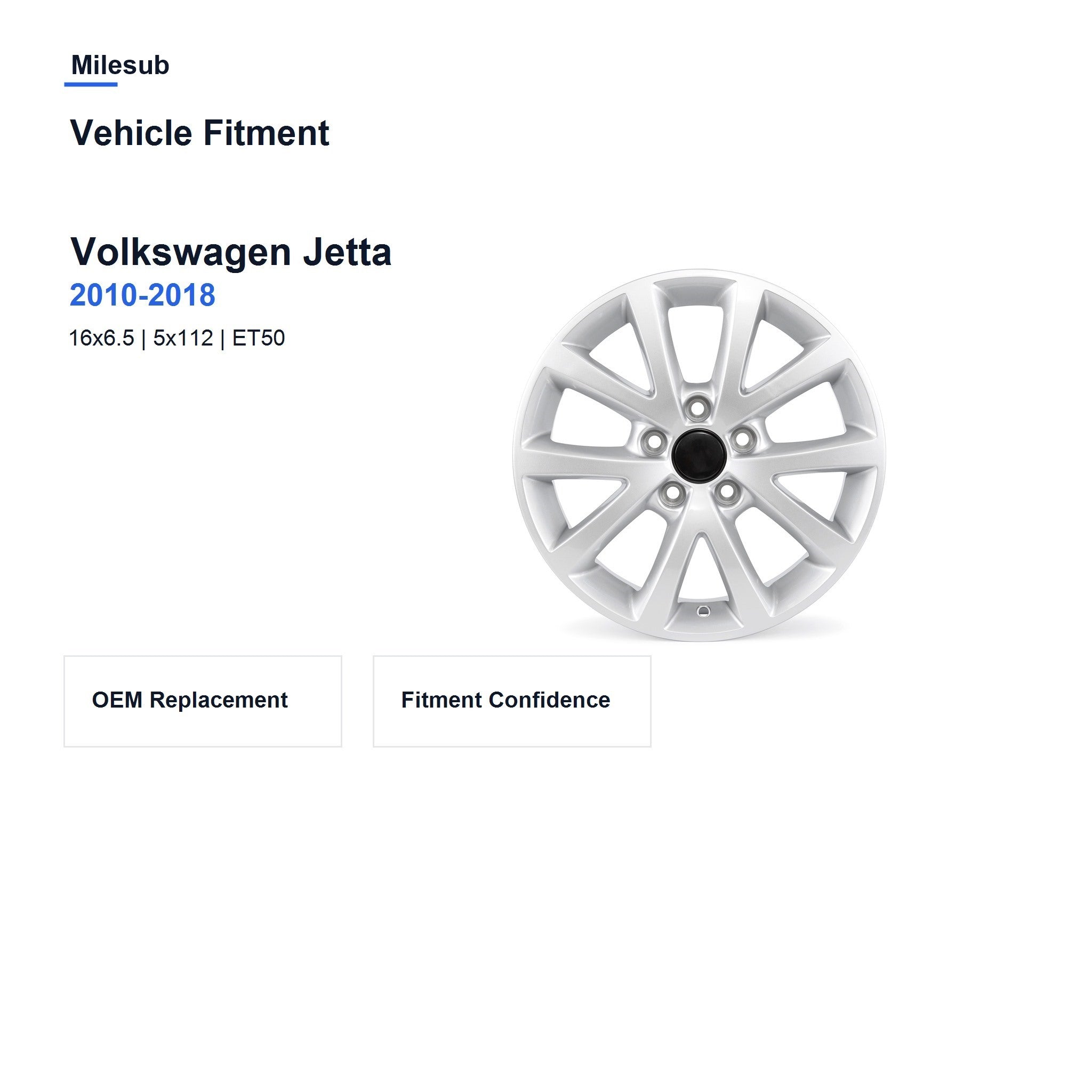 Milesub 16" OEM Style Replacement Wheel for Volkswagen Jetta 2010-2018 - Vehicle Fitment