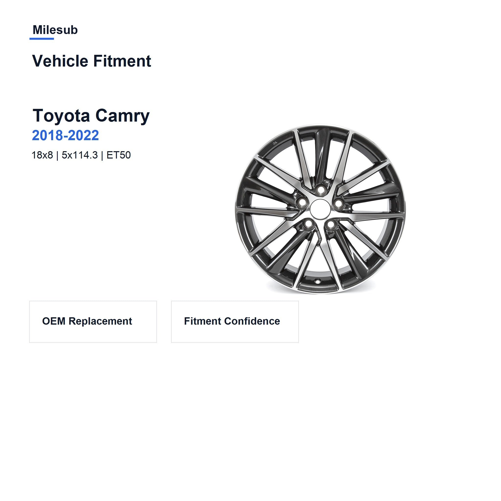 Milesub 18" OEM Style Replacement Wheel for Toyota Camry 2018-2022 - Vehicle Fitment