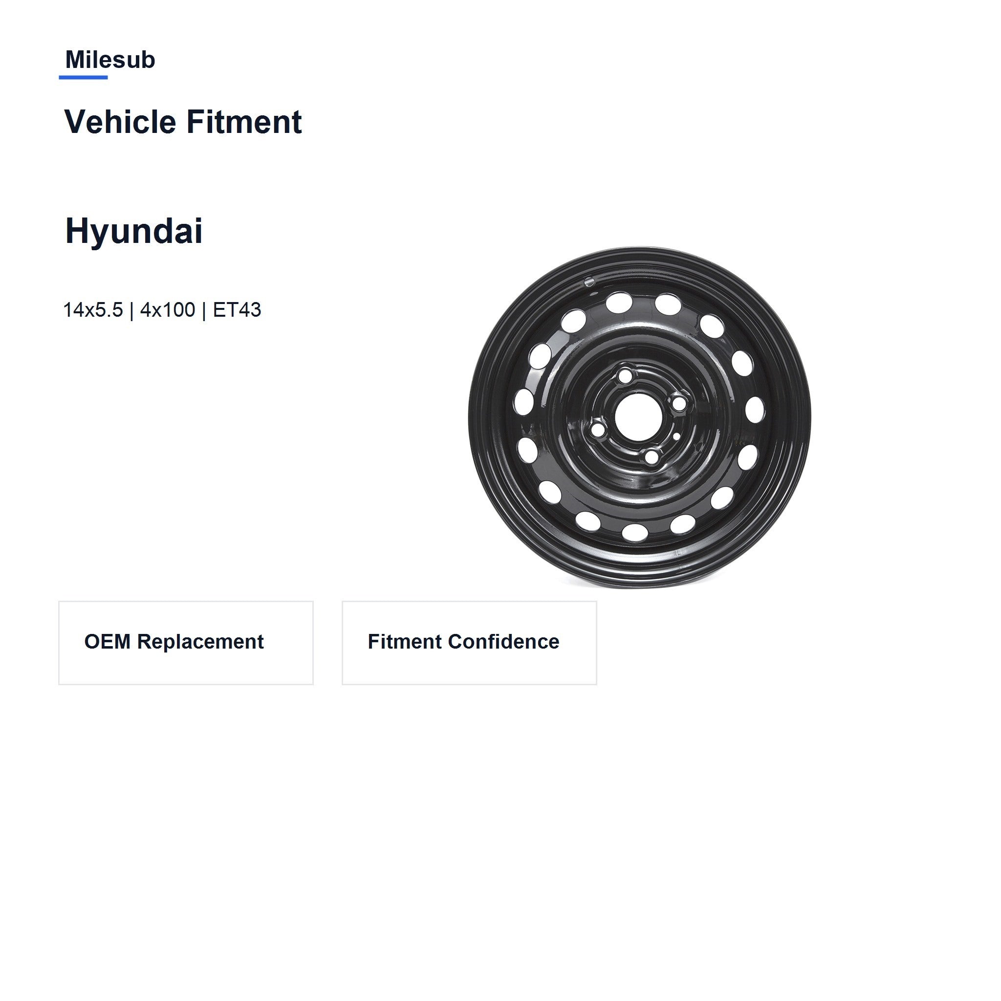 Milesub 14" OEM Style Replacement Wheel for Hyundai - Vehicle Fitment
