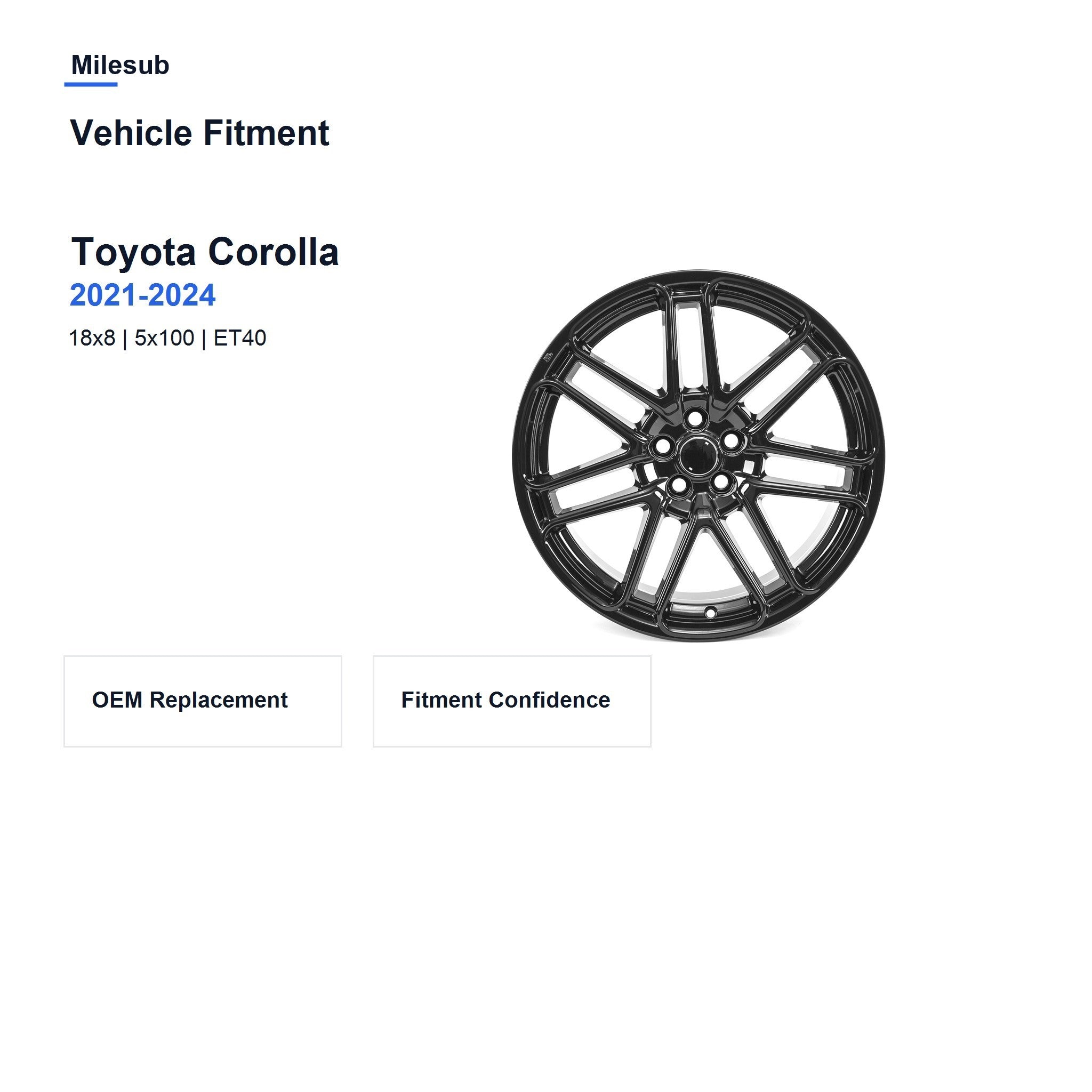 Milesub 18" OEM Style Replacement Wheel for Toyota Corolla 2021-2024 - Vehicle Fitment