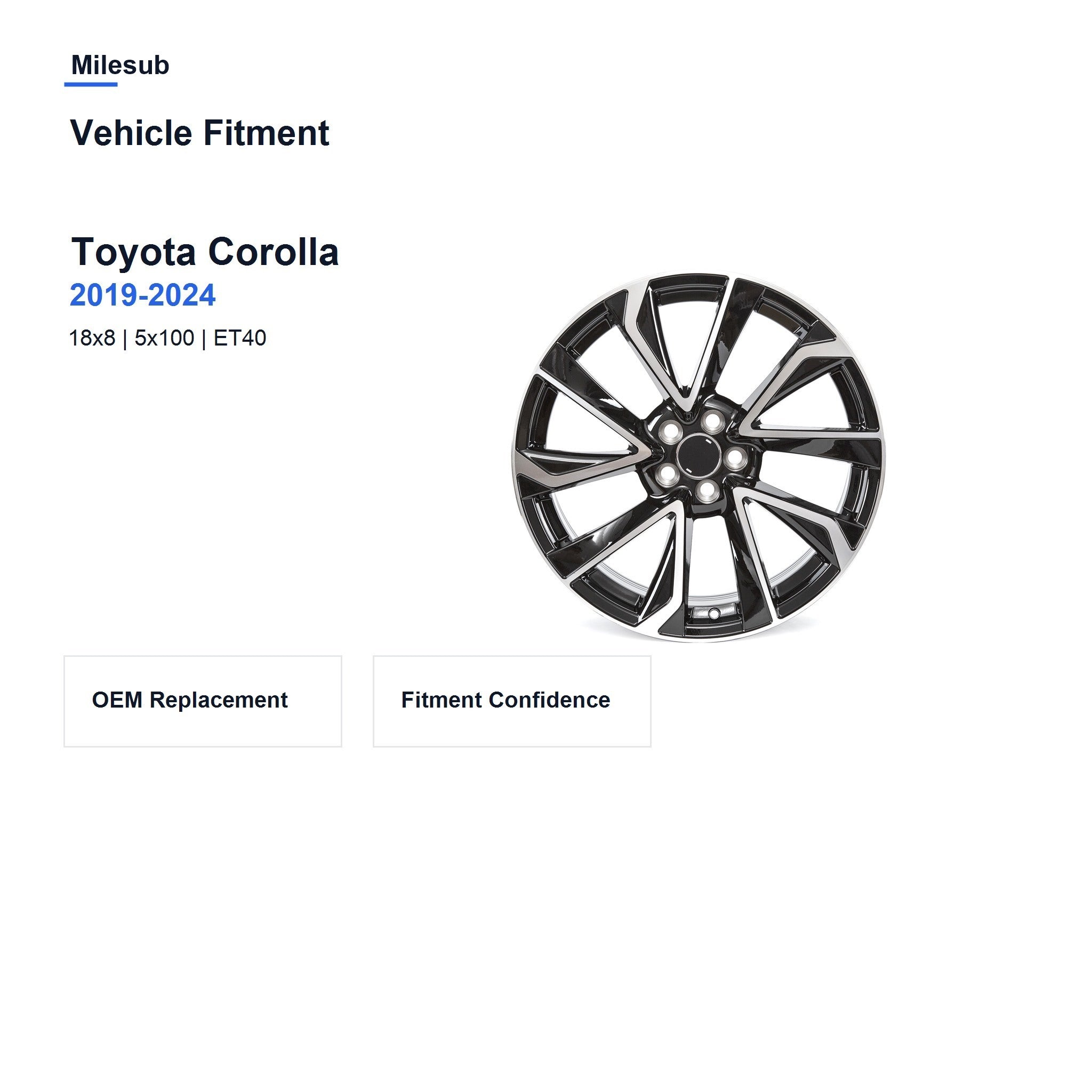 Milesub 18" OEM Style Replacement Wheel for Toyota Corolla 2019-2024 - Vehicle Fitment
