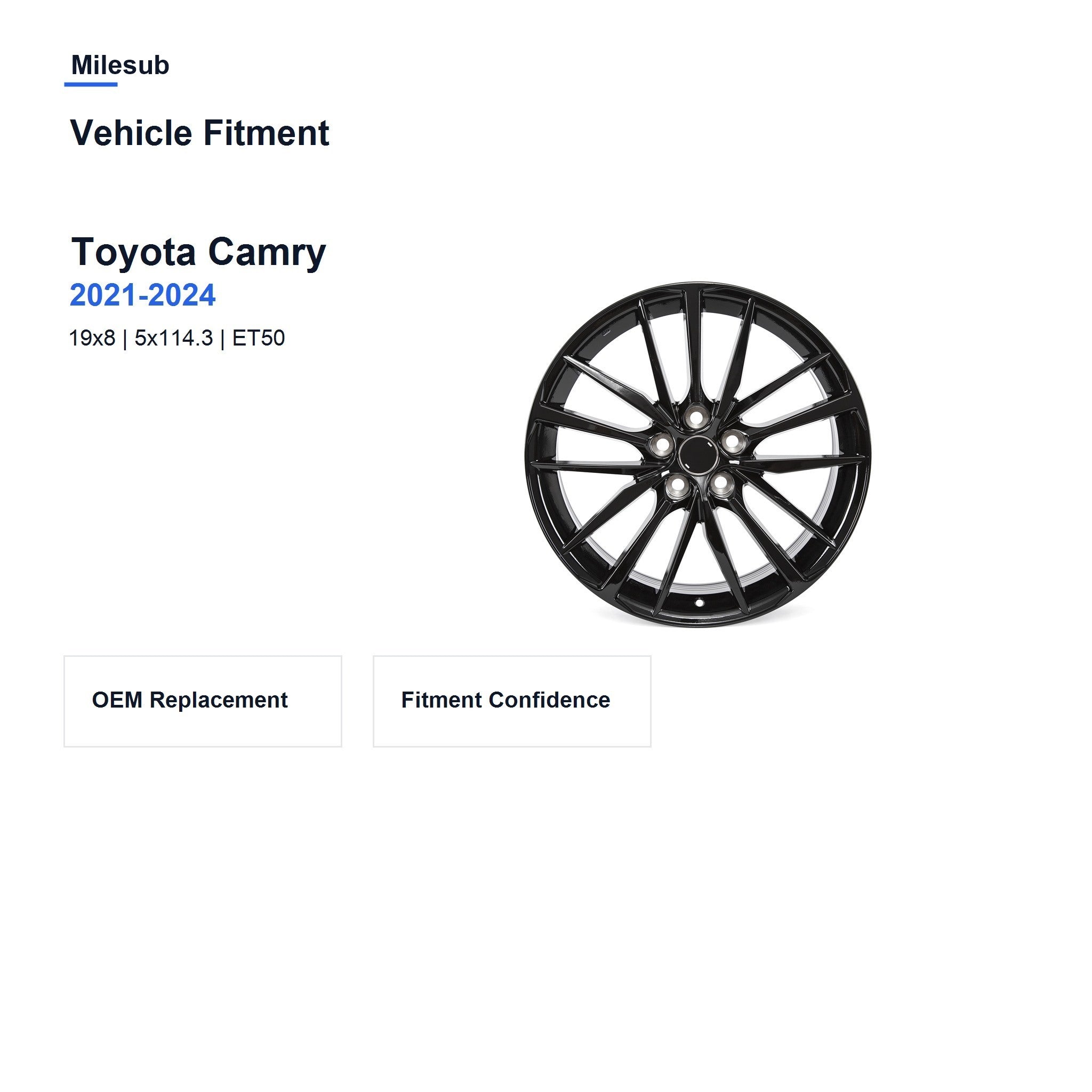 Milesub 19" OEM Style Replacement Wheel for Toyota Camry 2021-2024 - Vehicle Fitment