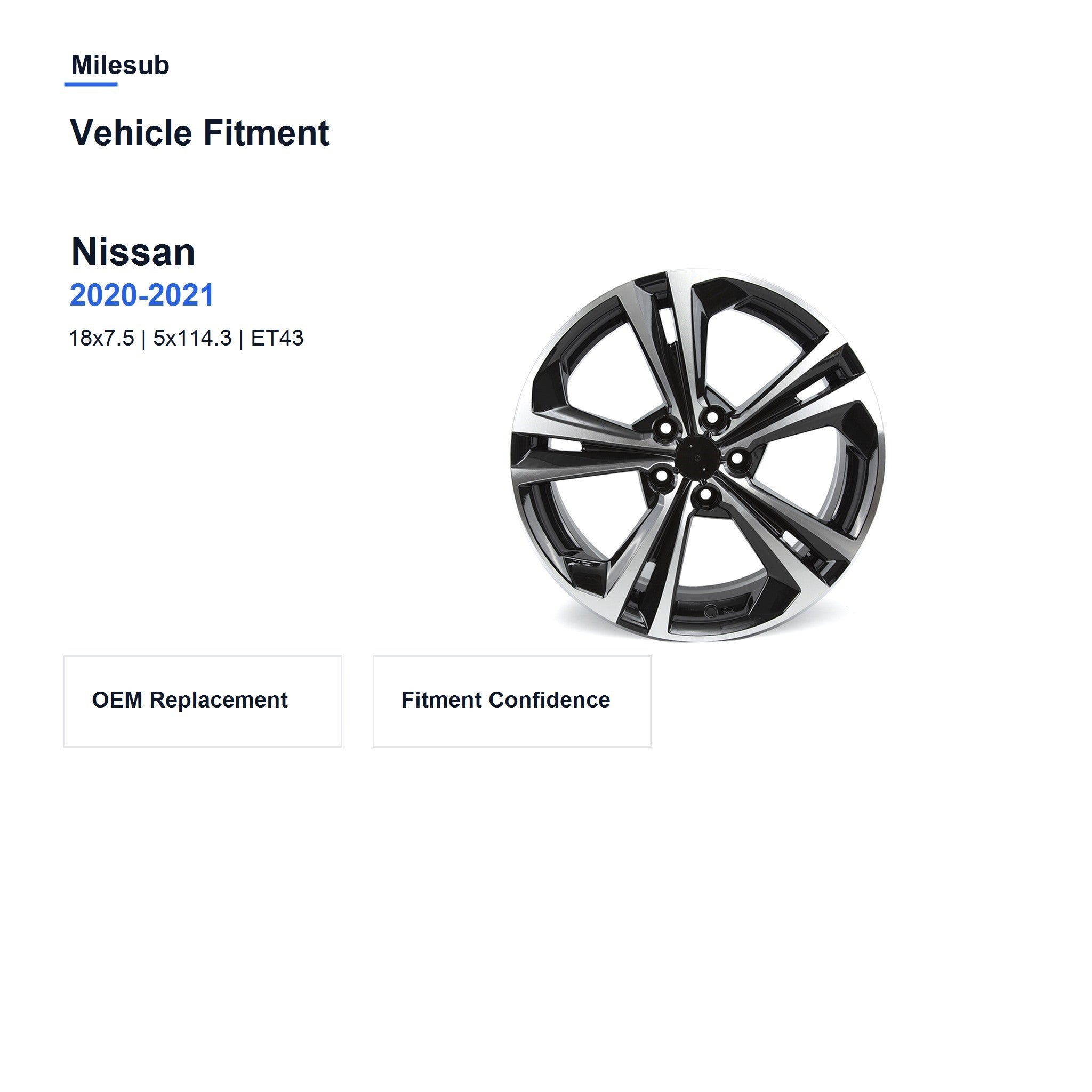 Milesub 18" OEM Style Replacement Wheel for Nissan Sentra SR 2020-2021 - Vehicle Fitment
