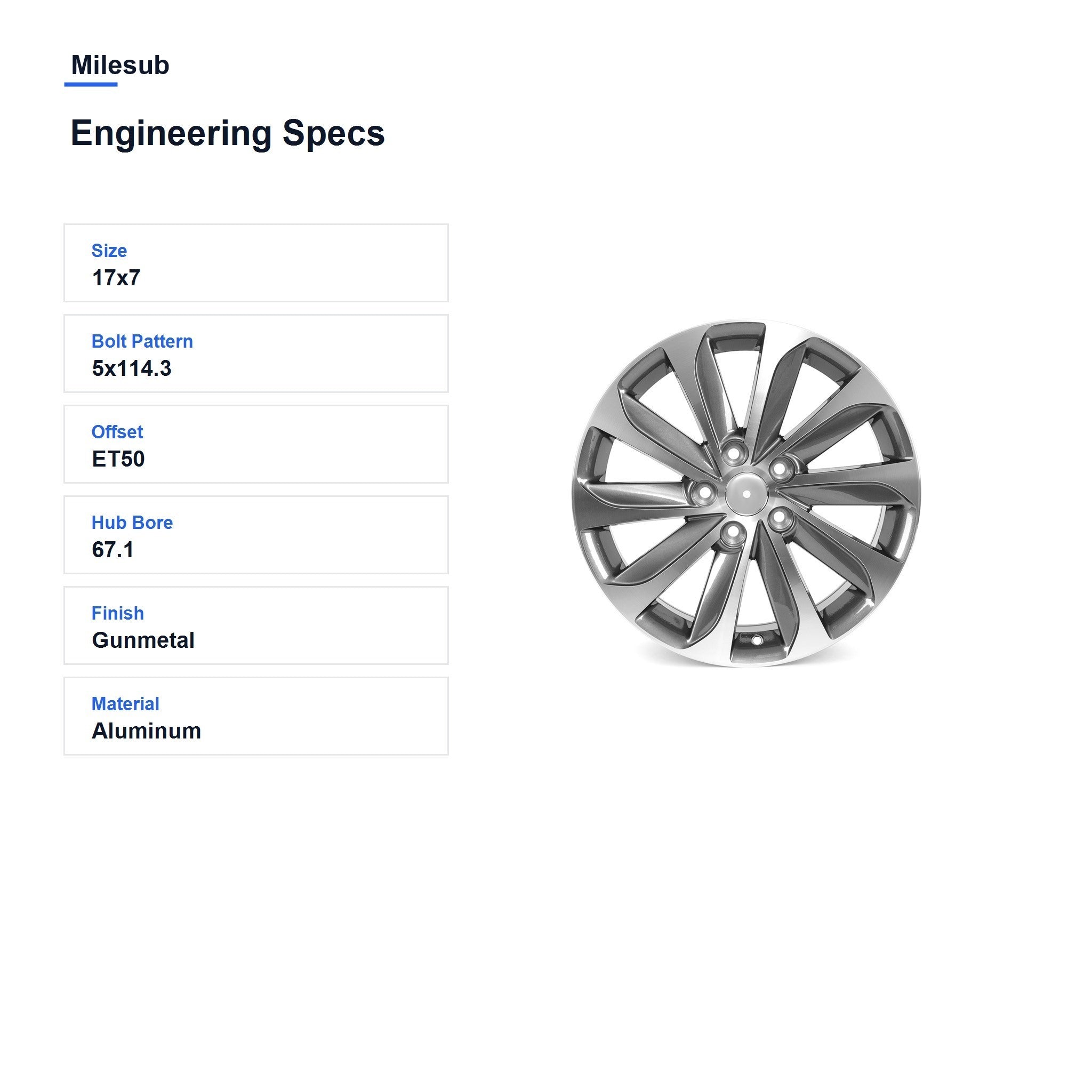 Milesub 17" OEM Style Replacement Wheel for Hyundai Sonata 2015-2017 - Engineering Specs