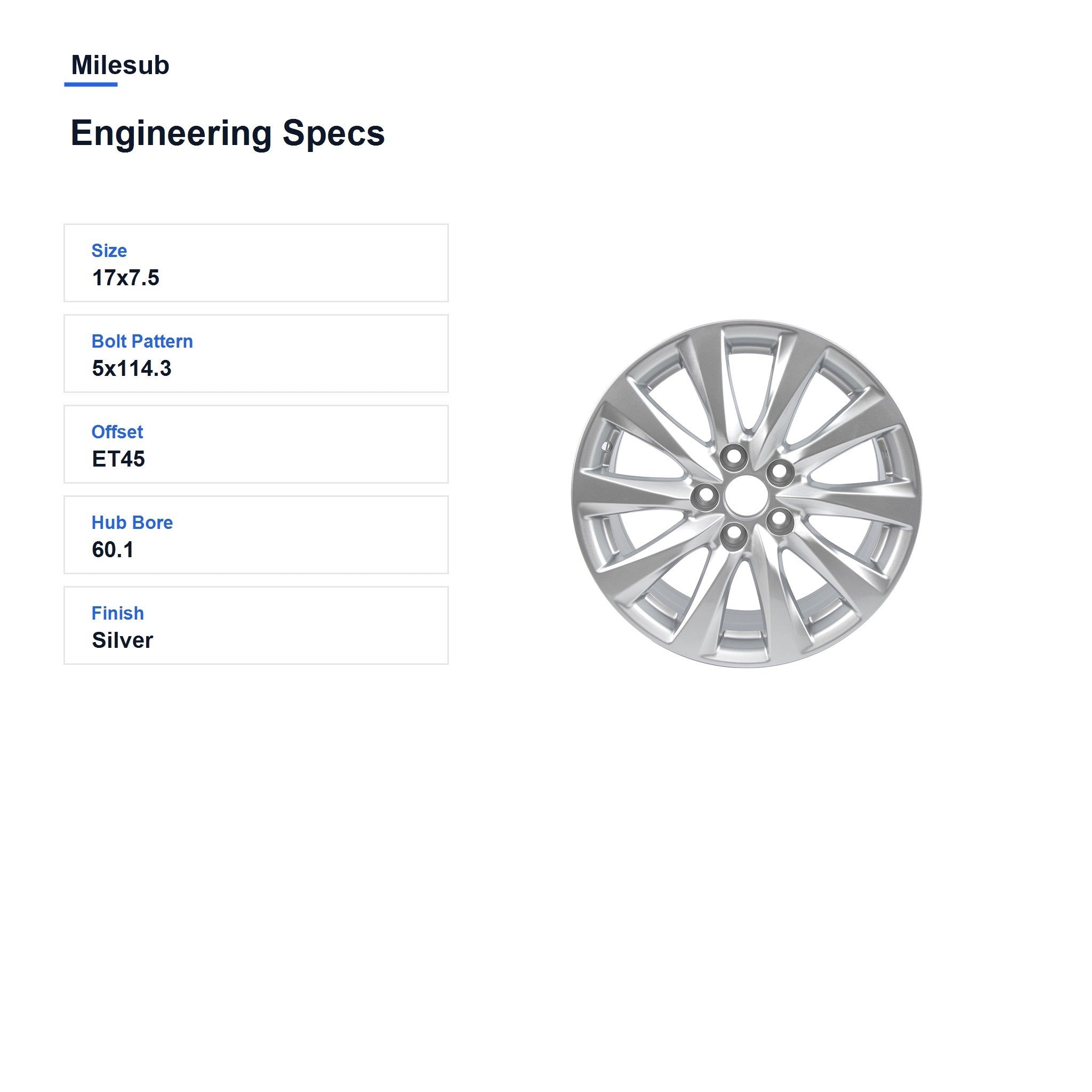 Milesub 17" OEM Style Replacement Wheel for Toyota Camry 2018-2024