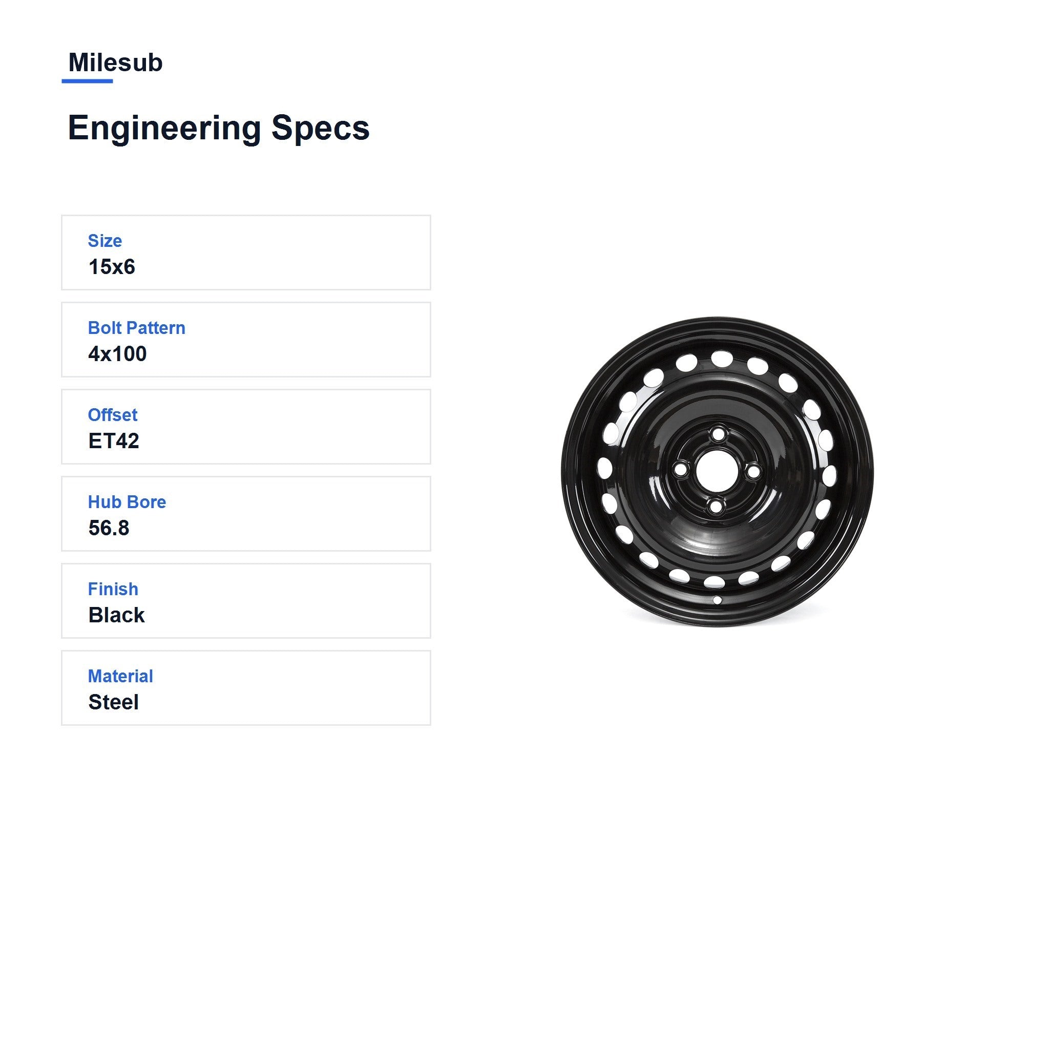 Milesub 15" OEM Style Replacement Wheel for 闆經鍏?Spark 2011-2021 - Engineering Specs