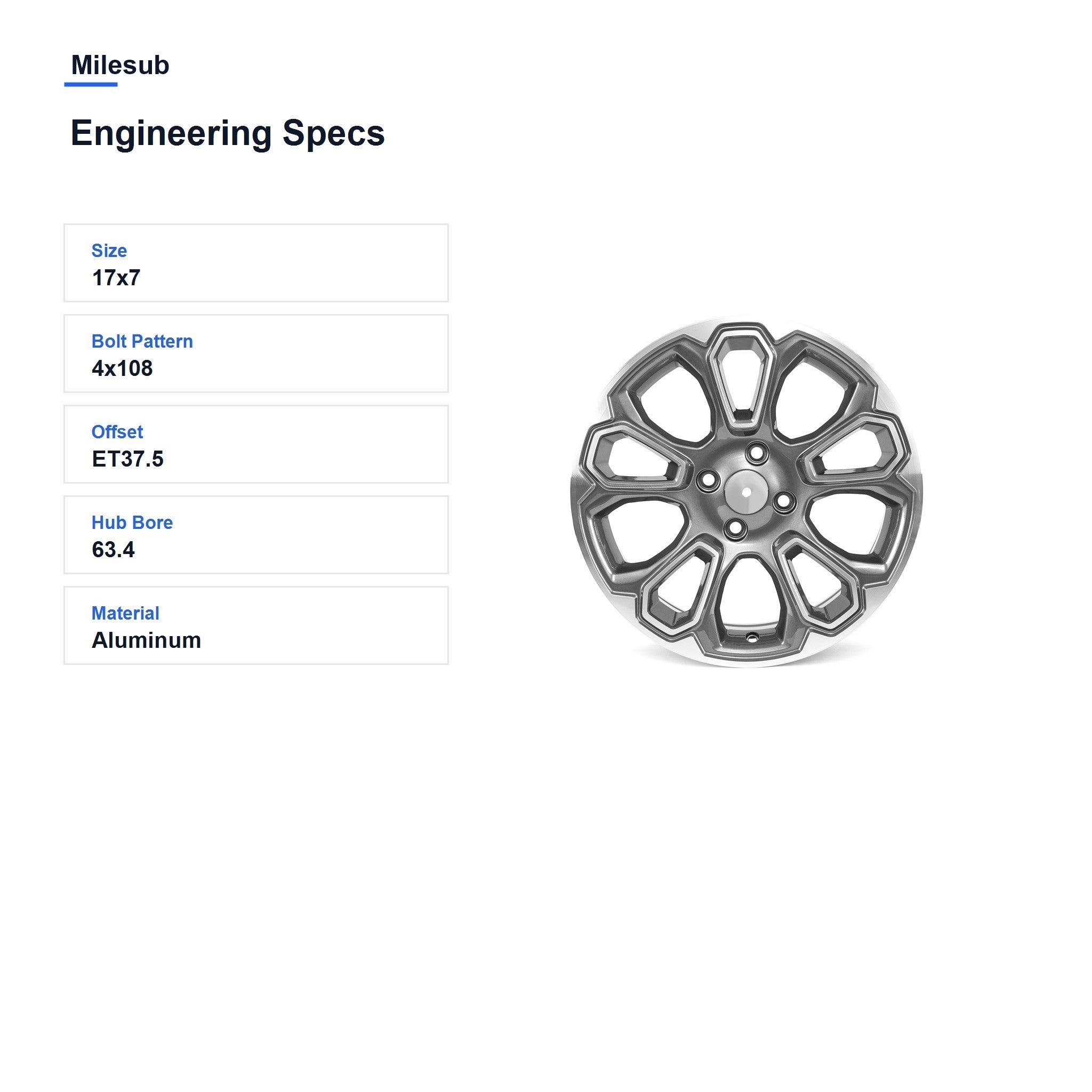 Milesub 17" OEM Style Replacement Wheel for Ford Ecosport Titanium 2018-2022 - Engineering Specs