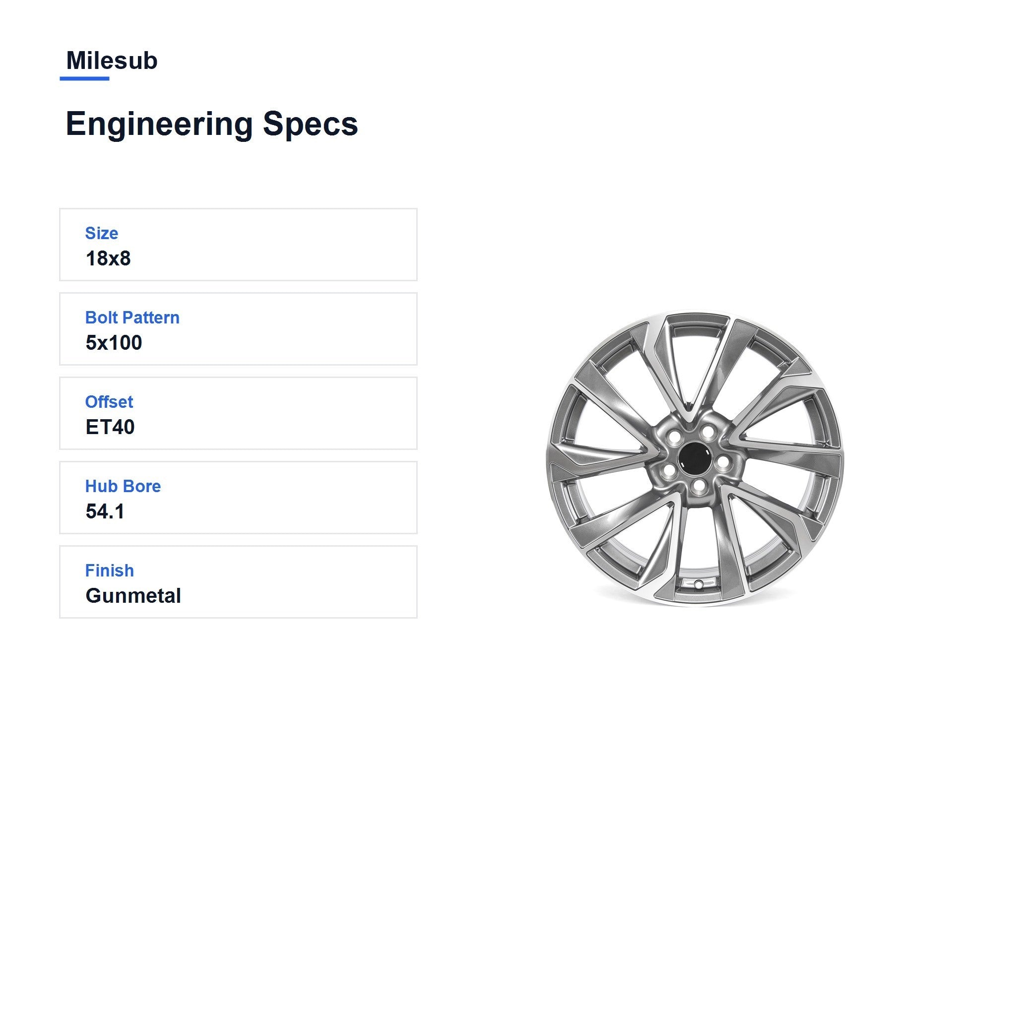 Milesub 18" OEM Style Replacement Wheel for Toyota Corolla 2019-2024 - Engineering Specs