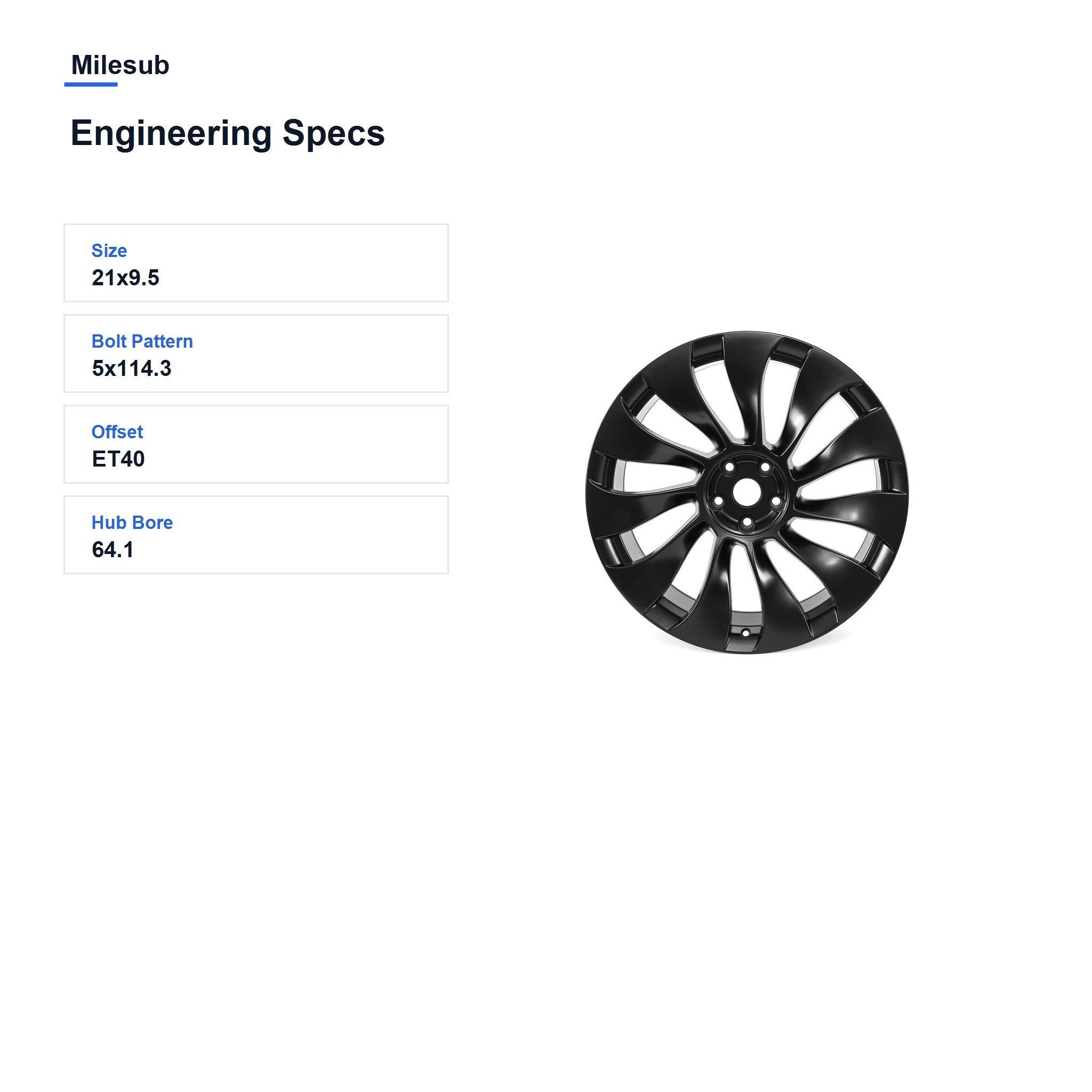Milesub 21" OEM Style Replacement Wheel for Tesla Model Y 2020-2024 - Engineering Specs