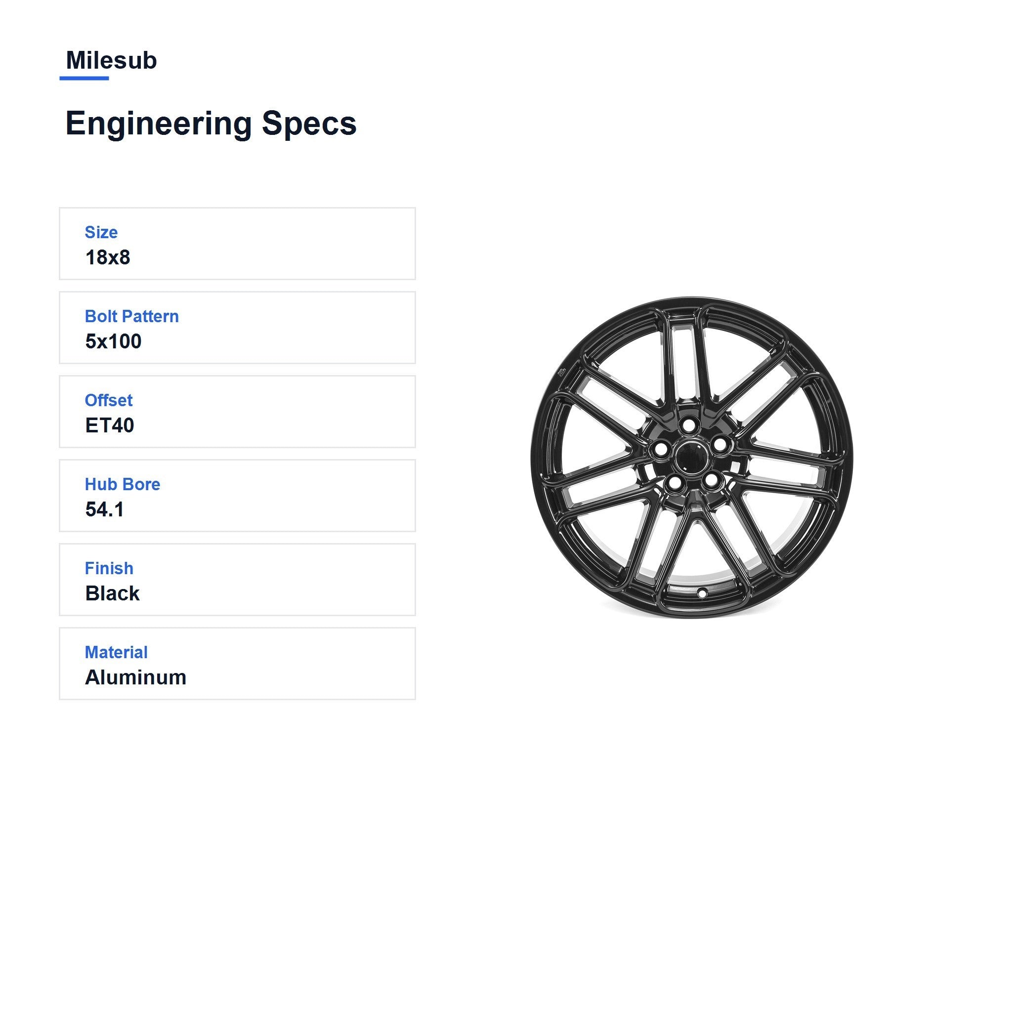 Milesub 18" OEM Style Replacement Wheel for Toyota Corolla 2021-2024 - Engineering Specs