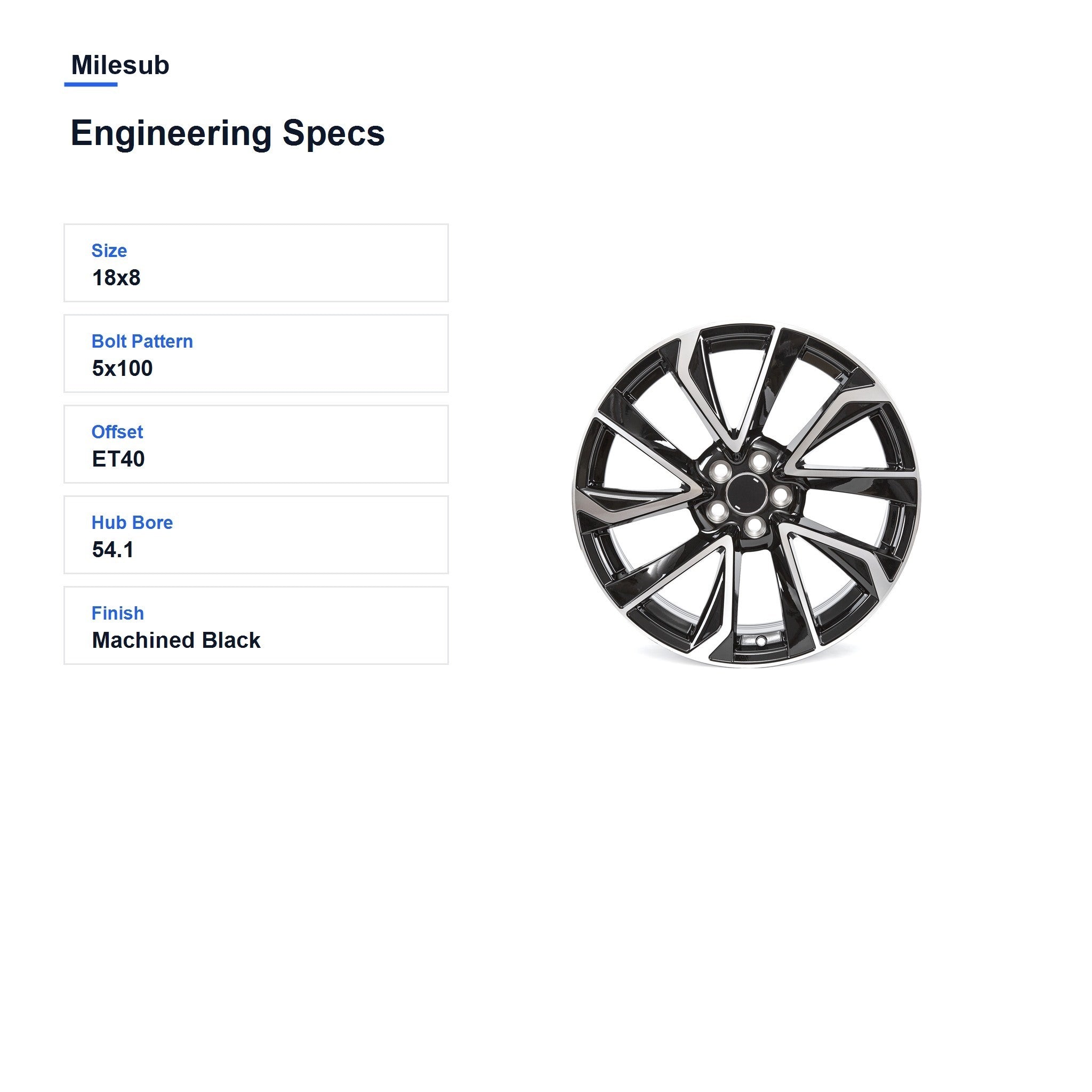 Milesub 18" OEM Style Replacement Wheel for Toyota Corolla 2019-2024 - Engineering Specs