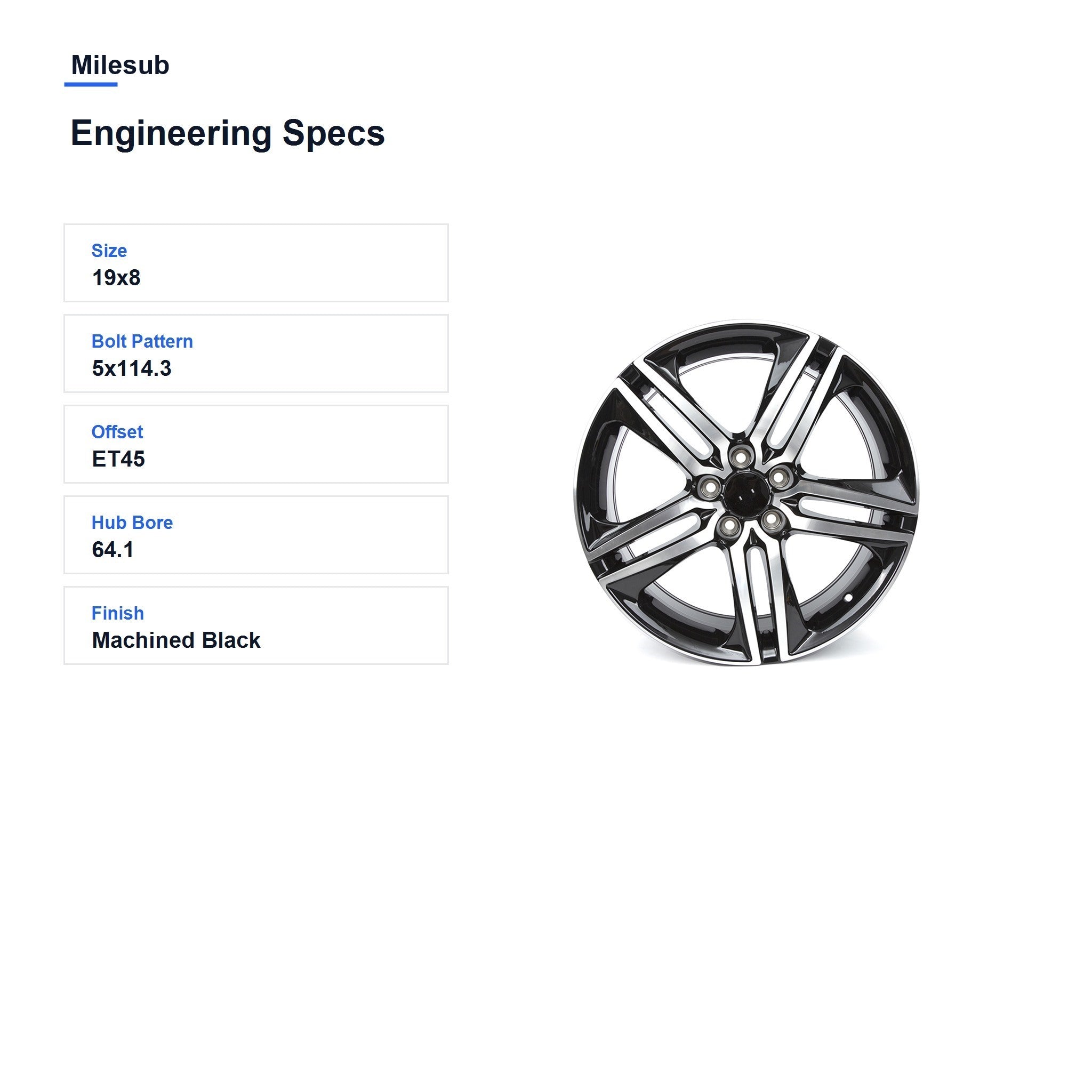 Milesub 19" OEM Style Replacement Wheel for Honda Accord 2008-2015 - Engineering Specs