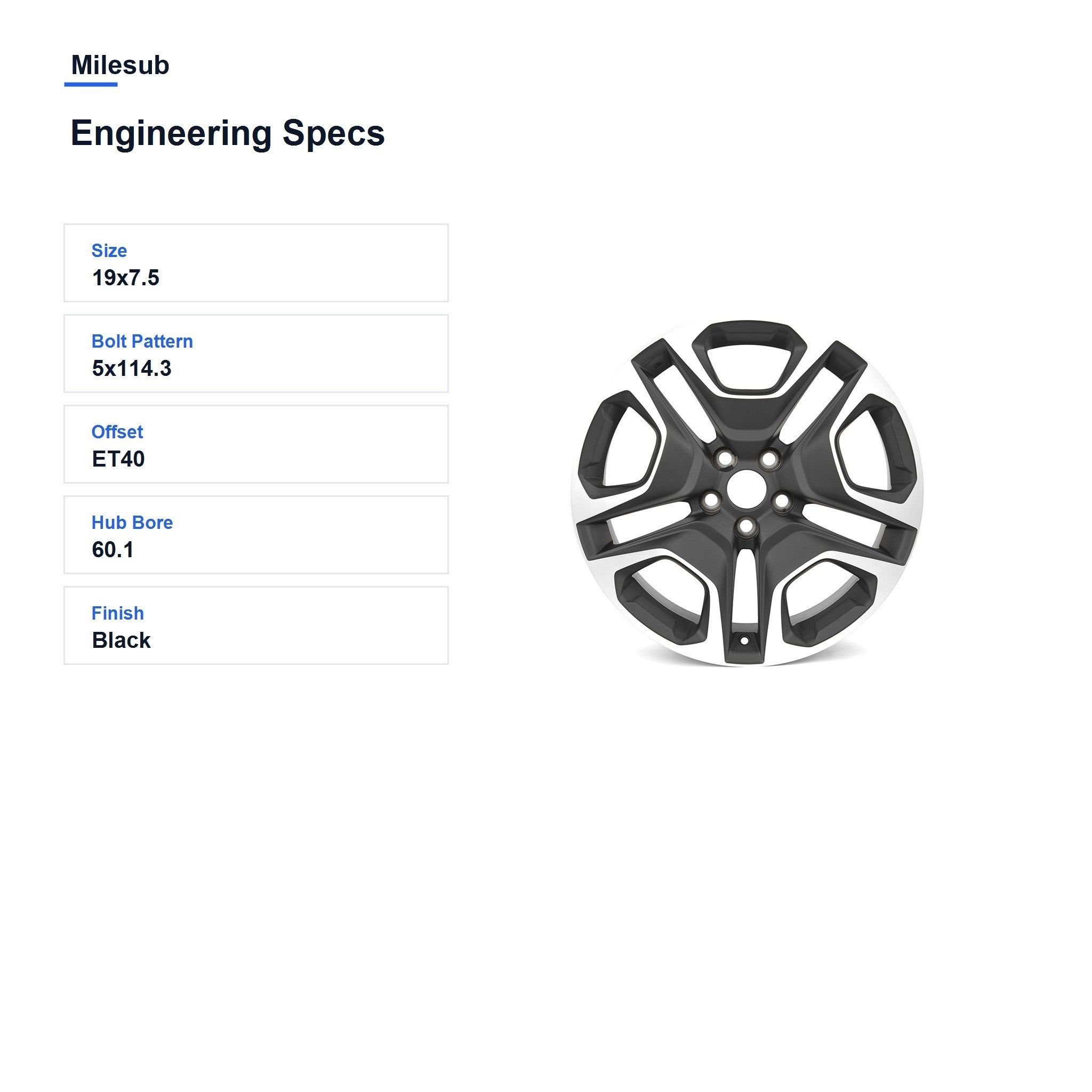 Milesub 19" OEM Style Replacement Wheel for Toyota RAV4 2019-2023 - Engineering Specs