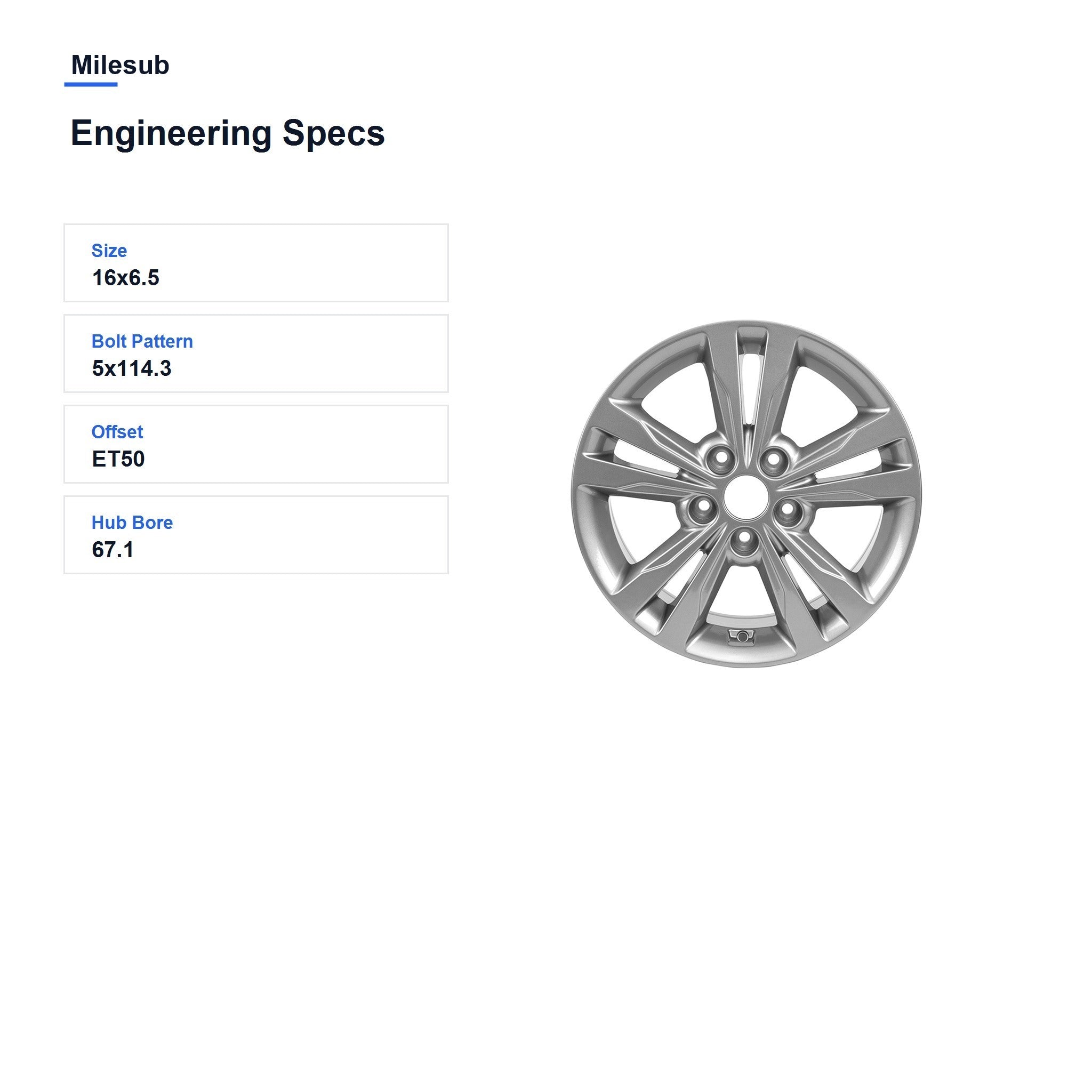 Milesub 16" OEM Style Replacement Wheel for Hyundai Elantra - Engineering Specs