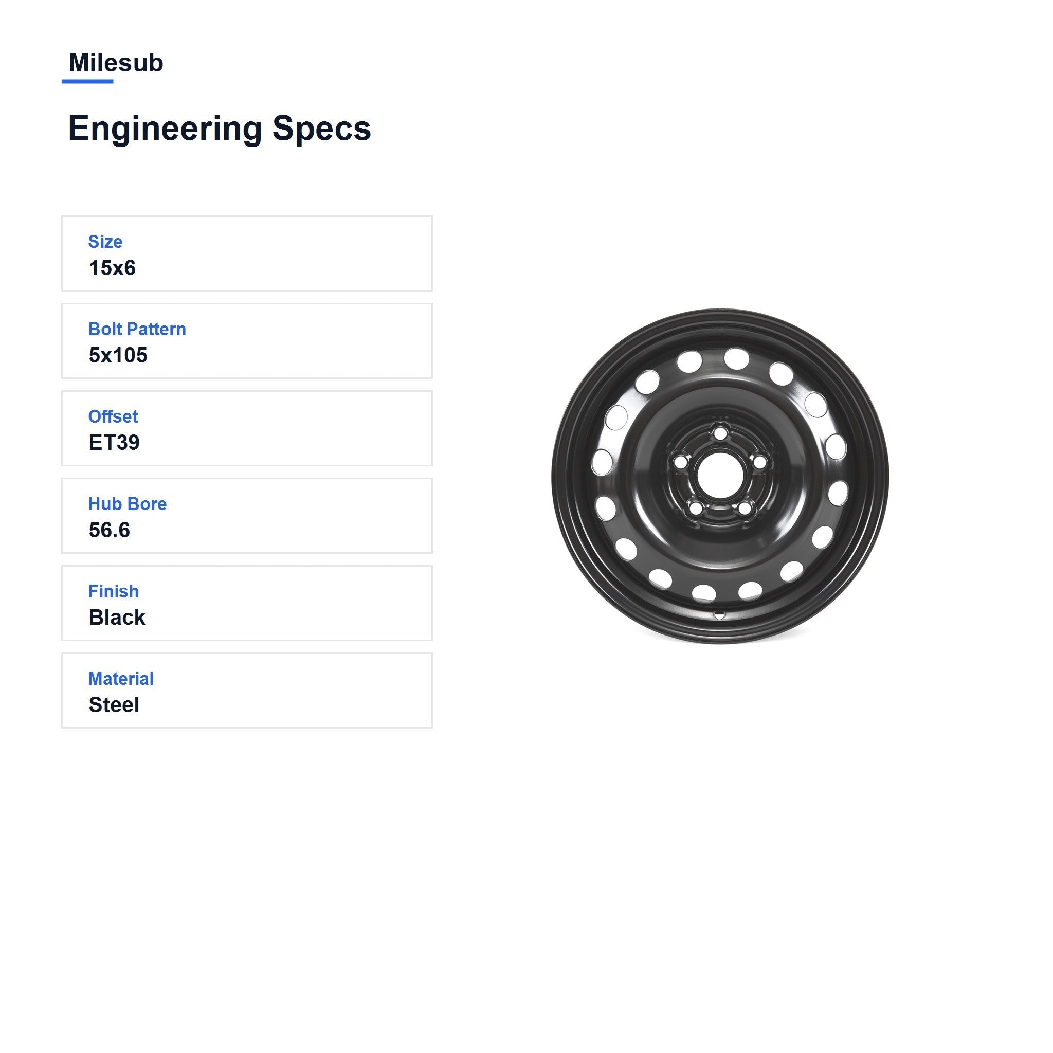 Milesub 15" OEM Style Replacement Wheel for 闆經鍏?绉戦瞾鍏?2016-2019 - Engineering Specs