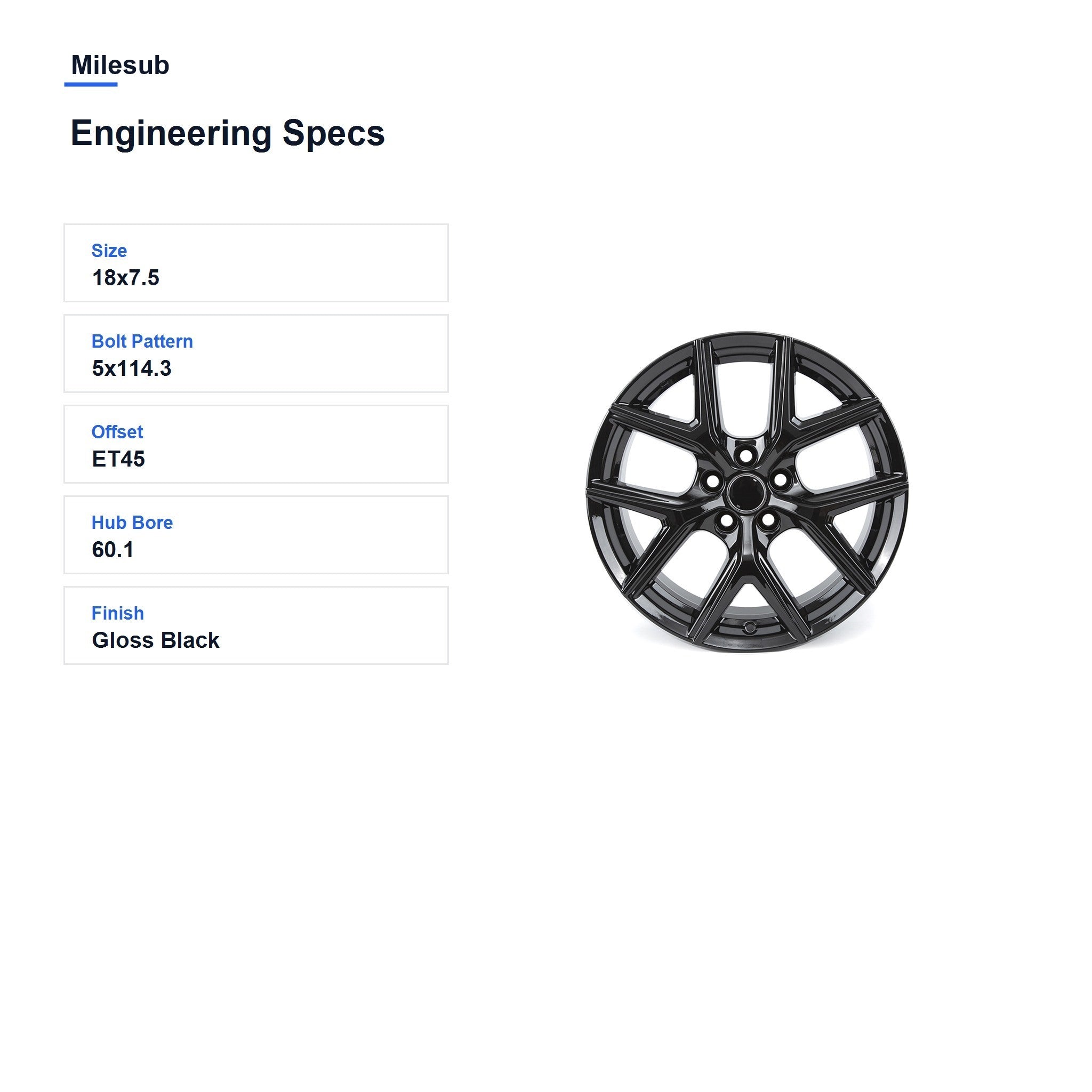 Milesub 18" OEM Style Replacement Wheel for Toyota RAV4 2012-2019 - Engineering Specs
