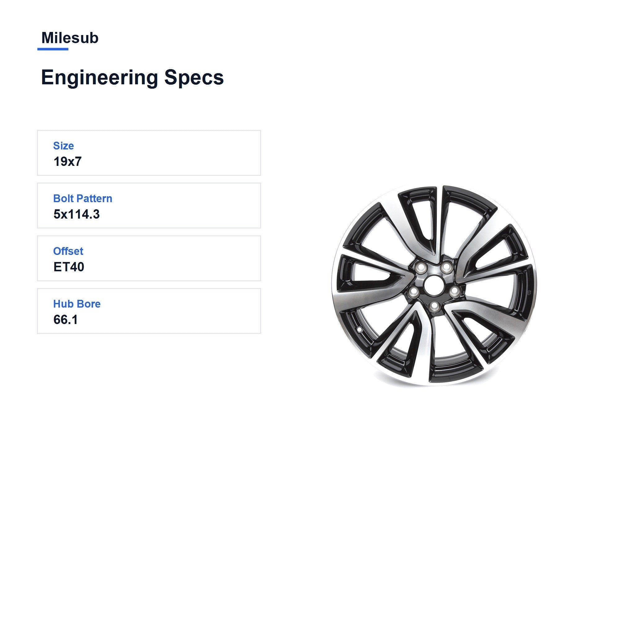 Milesub 19" OEM Style Replacement Wheel for Nissan Rogue Sport 2018-2020 - Engineering Specs