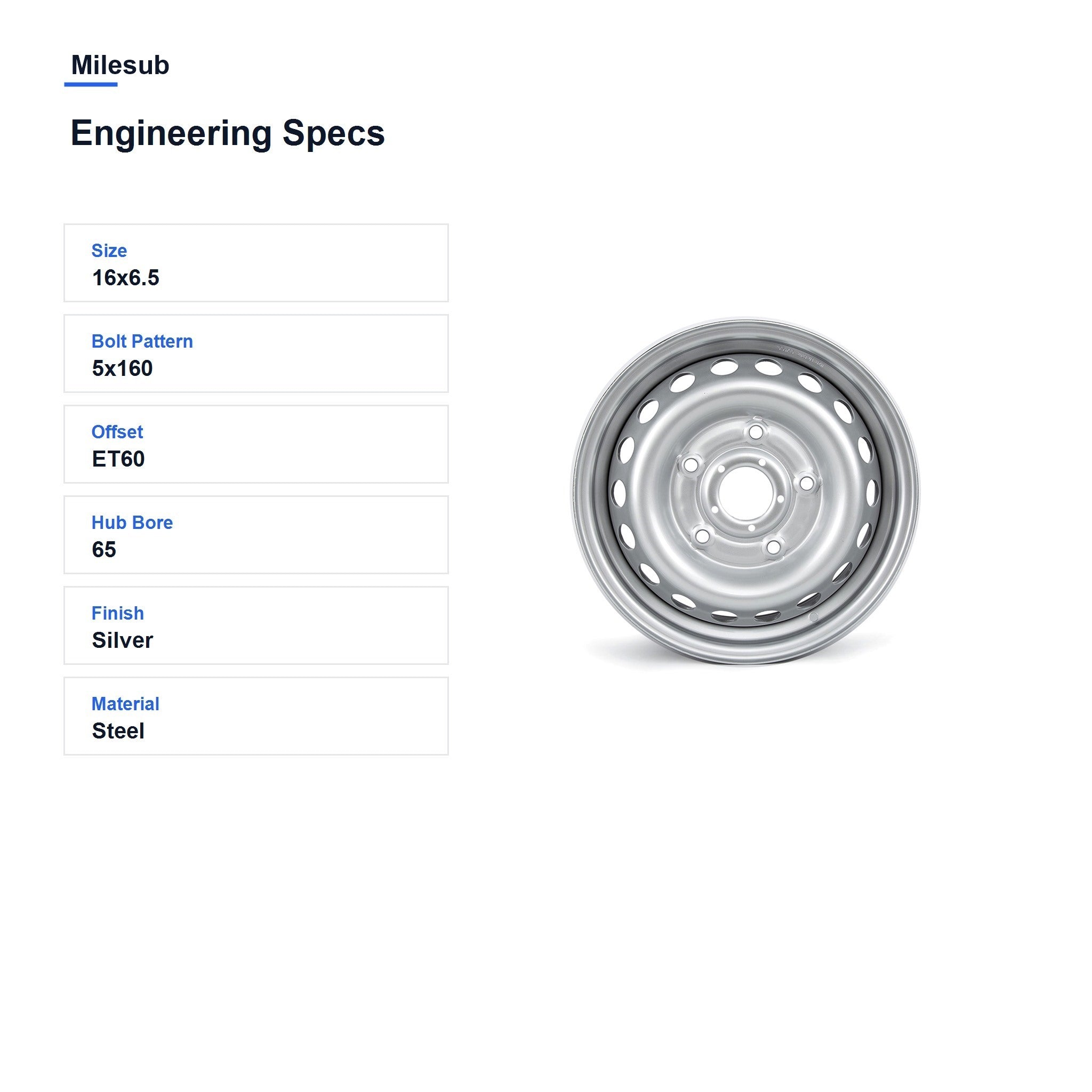 Milesub 16" OEM Style Replacement Wheel for Ford Transit 2015-2022 - Engineering Specs