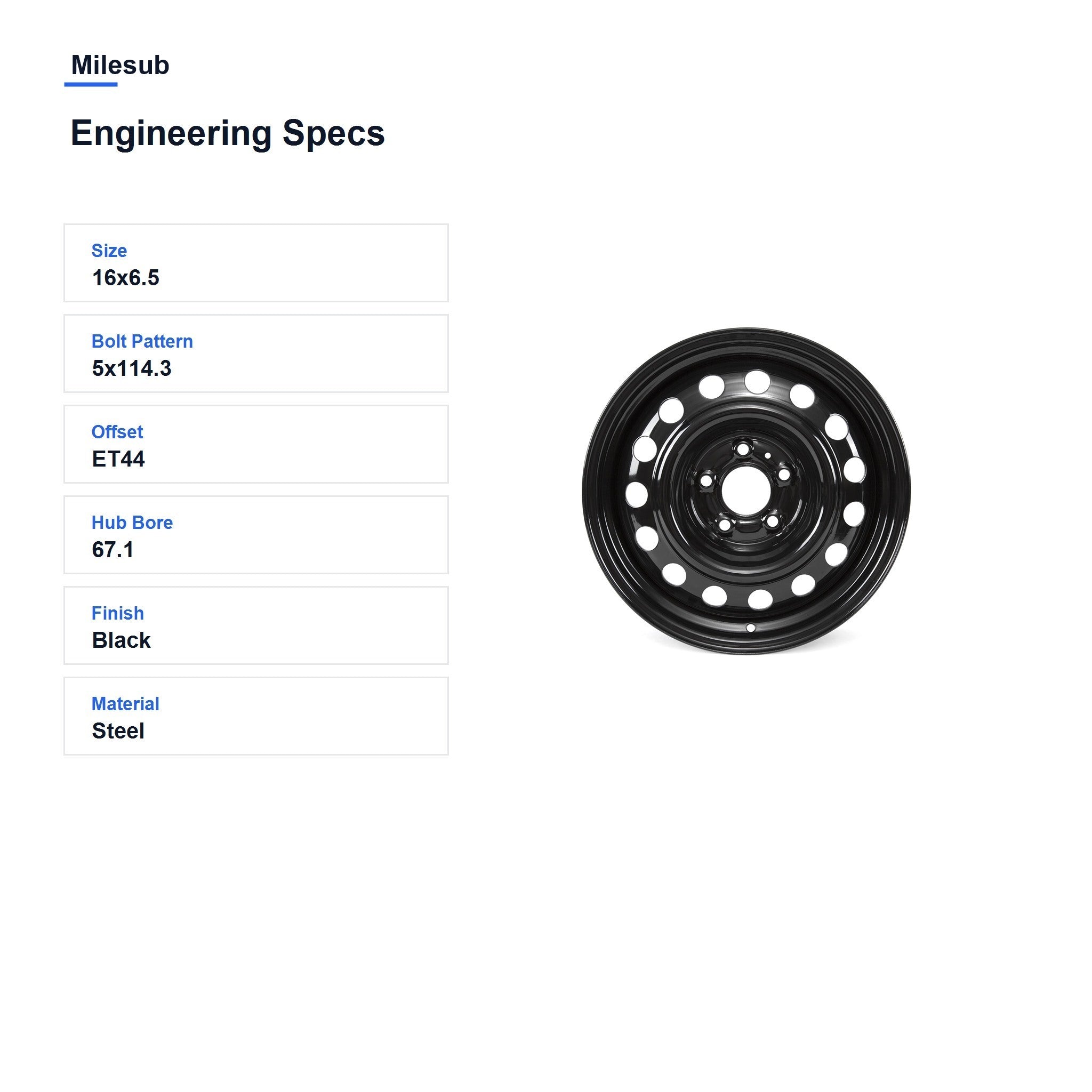 Milesub 16" OEM Style Replacement Wheel for Kia Soul 2020-2024 - Engineering Specs