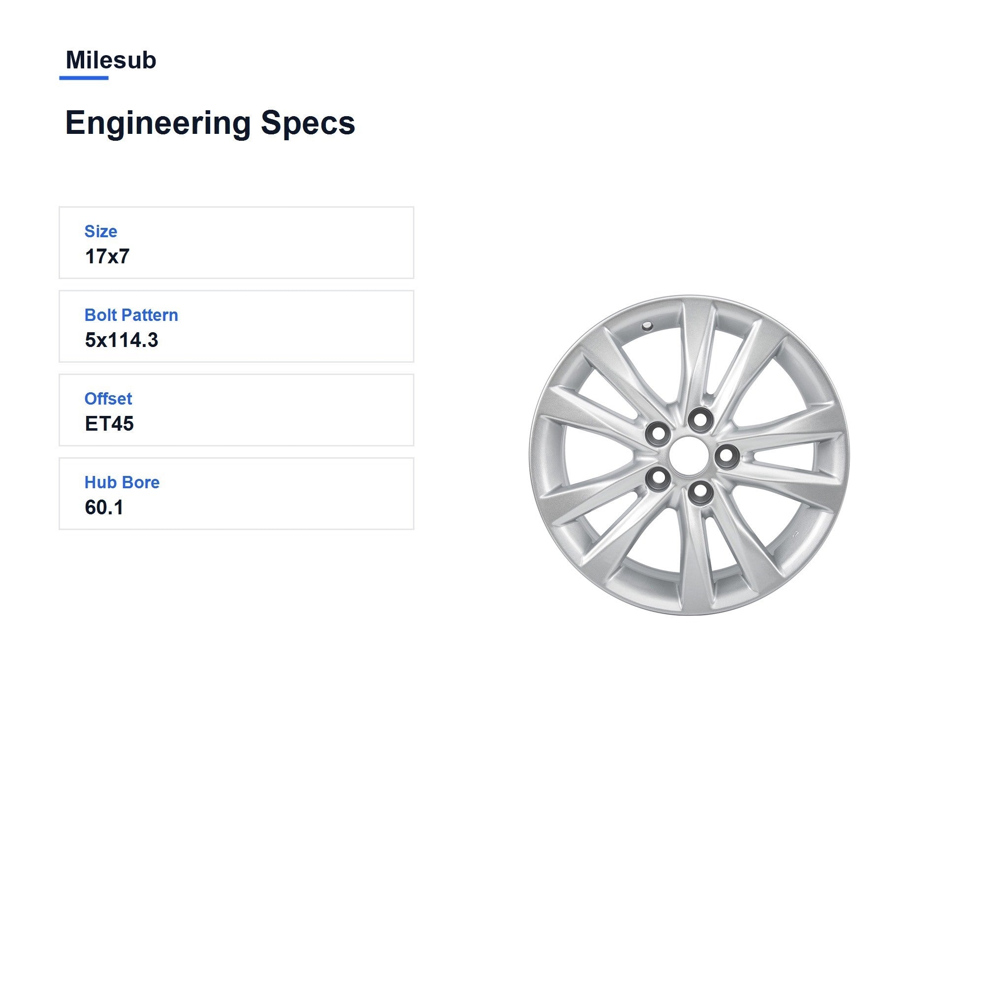Milesub 17" OEM Style Replacement Wheel for Lexus 2006-2008 - Engineering Specs