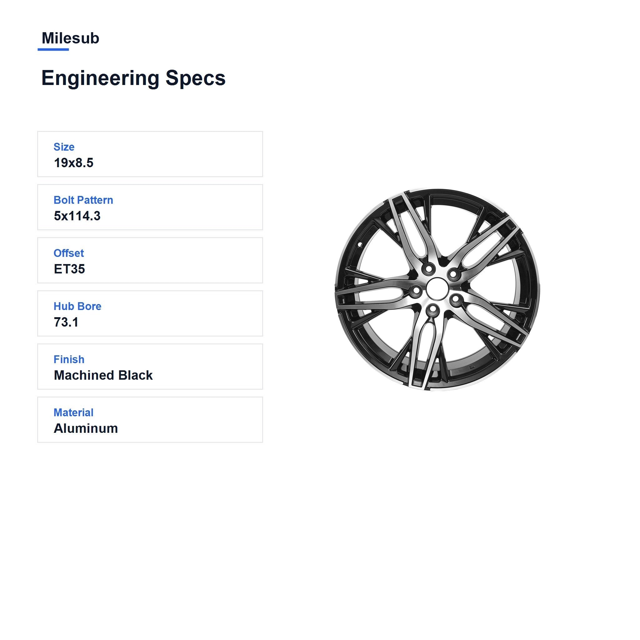 Milesub 19" OEM Style Replacement Wheel for Honda Accord 2016-2017 - Engineering Specs