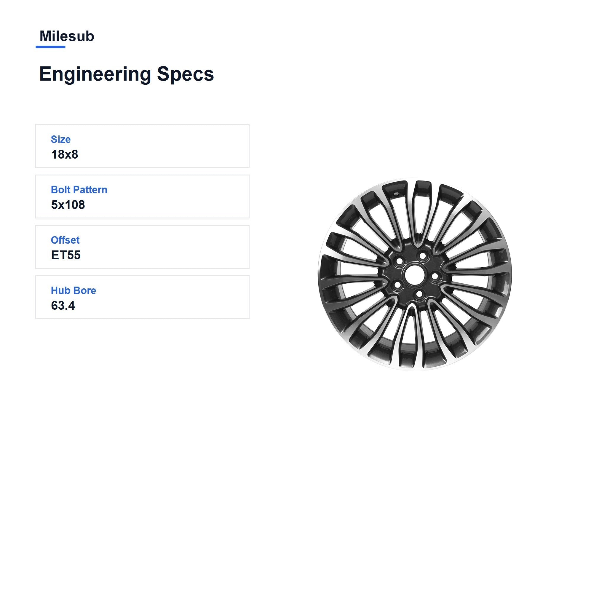 Milesub 18" OEM Style Replacement Wheel for Ford Fusion 2017-2018 - Engineering Specs