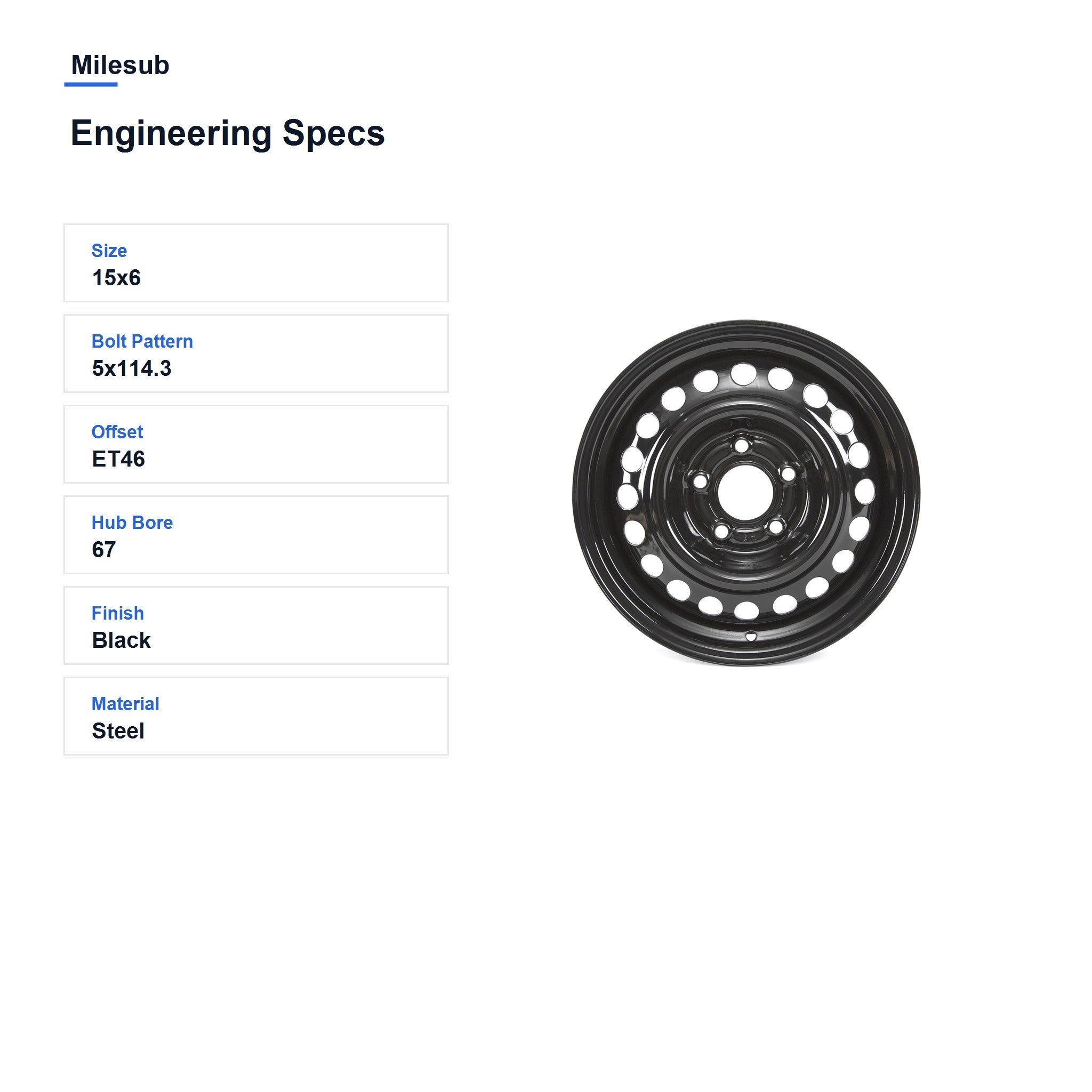 Milesub 15" OEM Style Replacement Wheel for Kia Forte 2017-2018 - Engineering Specs