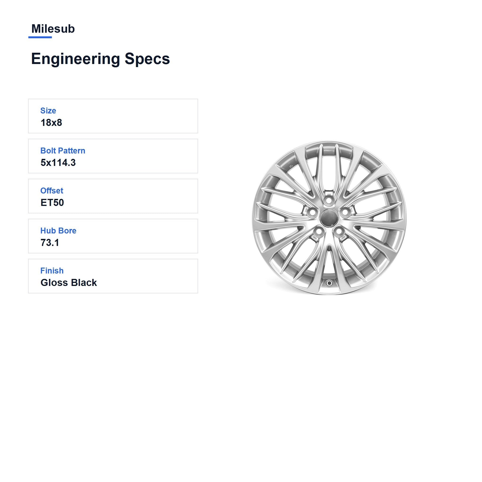 Milesub 18" OEM Style Replacement Wheel for Toyota Camry 2018-2022 - Engineering Specs