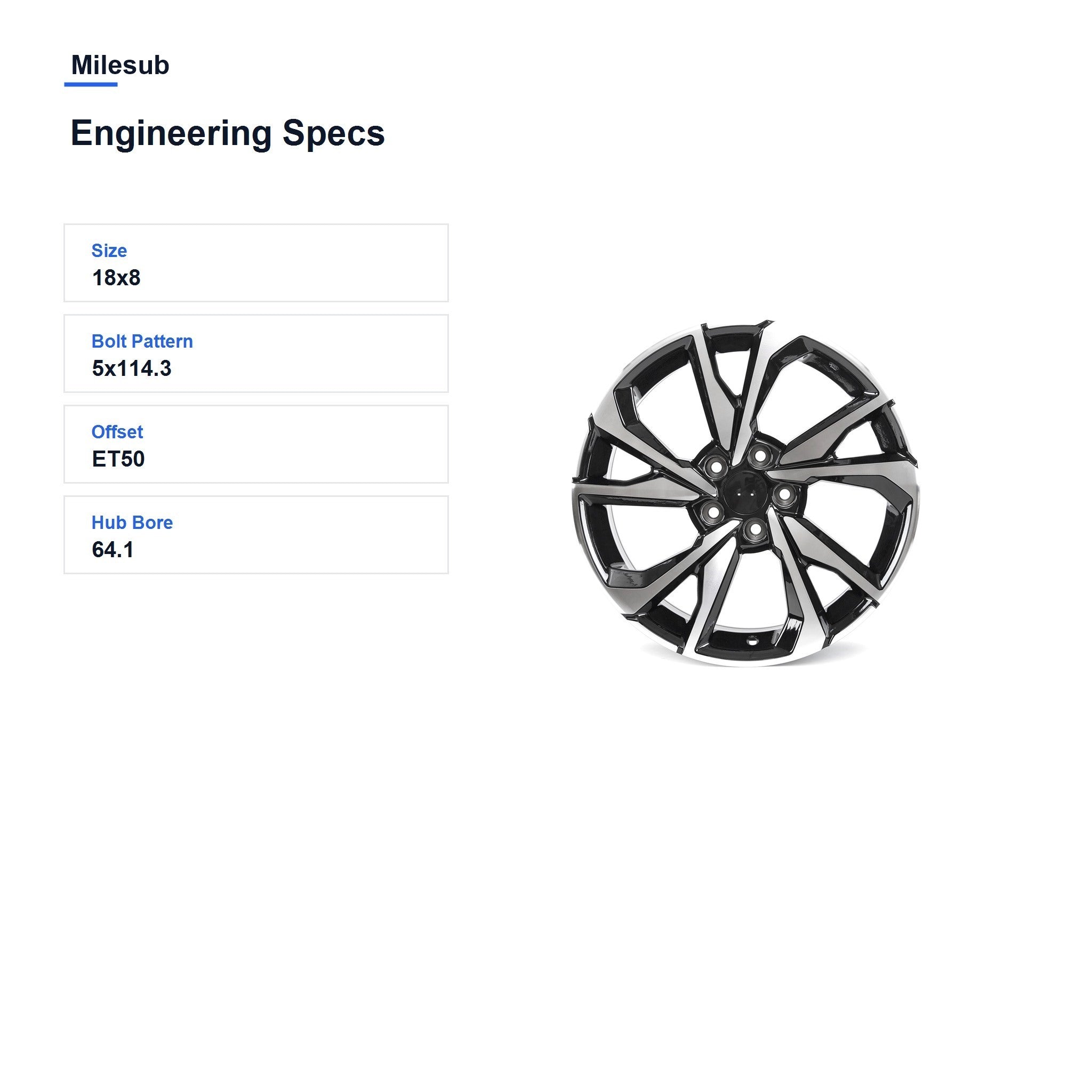 Milesub 18" OEM Style Replacement Wheel for Honda Civic 2017-2021 - Engineering Specs