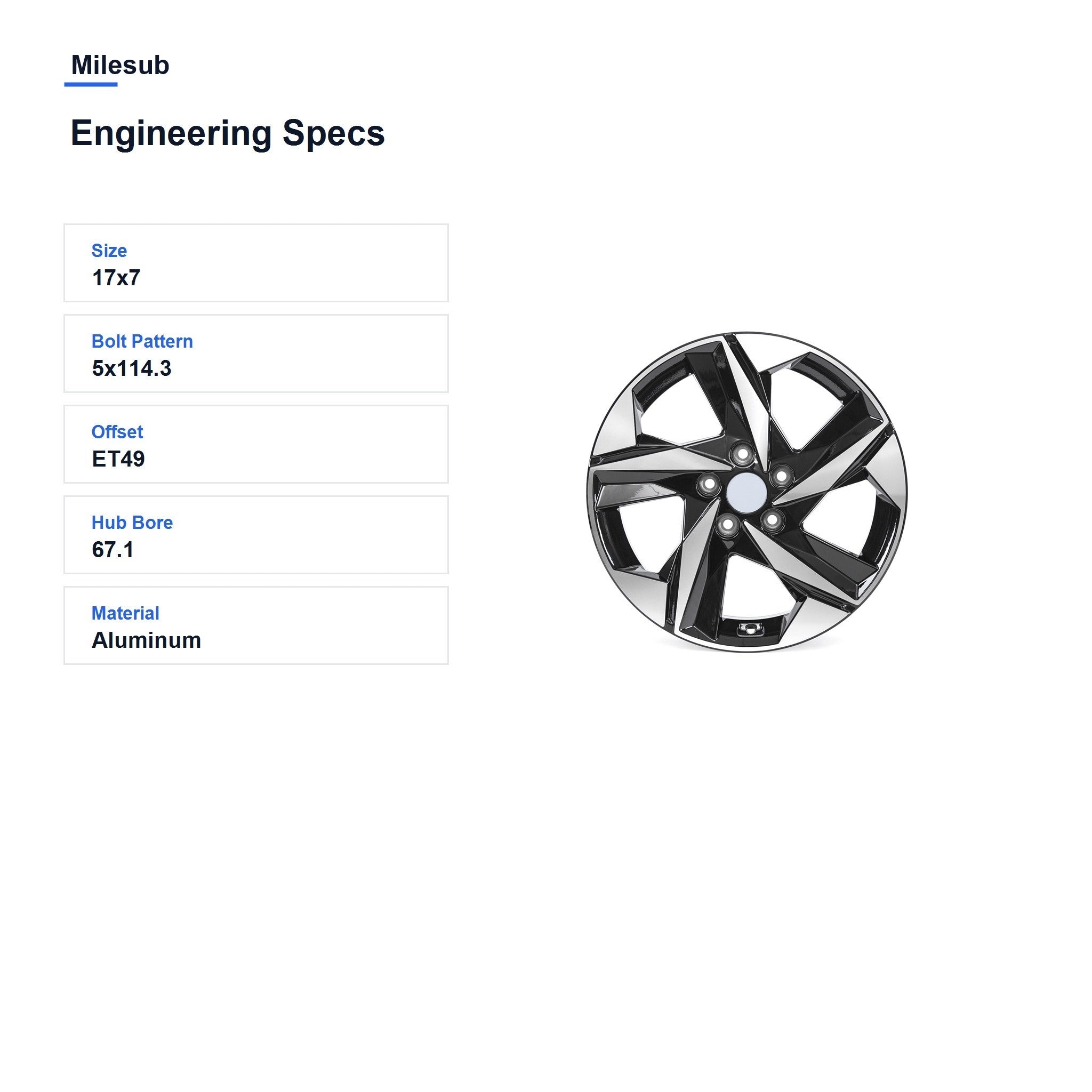 Milesub 17" OEM Style Replacement Wheel for Hyundai Elantra 2021-2024 - Engineering Specs