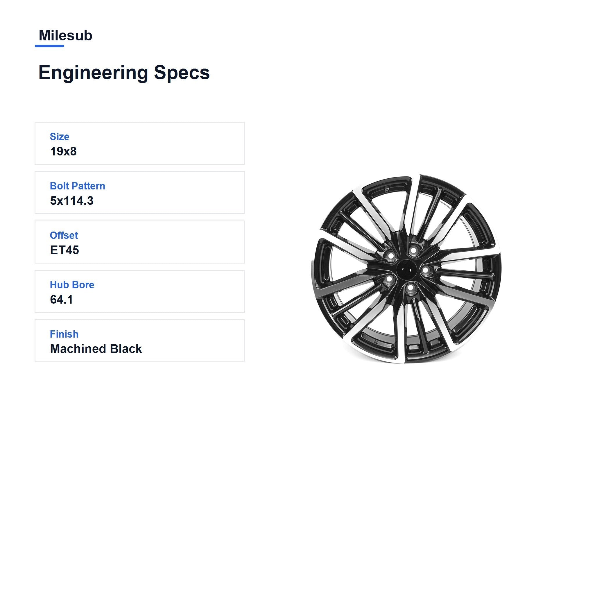 Milesub 19" OEM Style Replacement Wheel for Honda Accord 2023-2023 - Engineering Specs