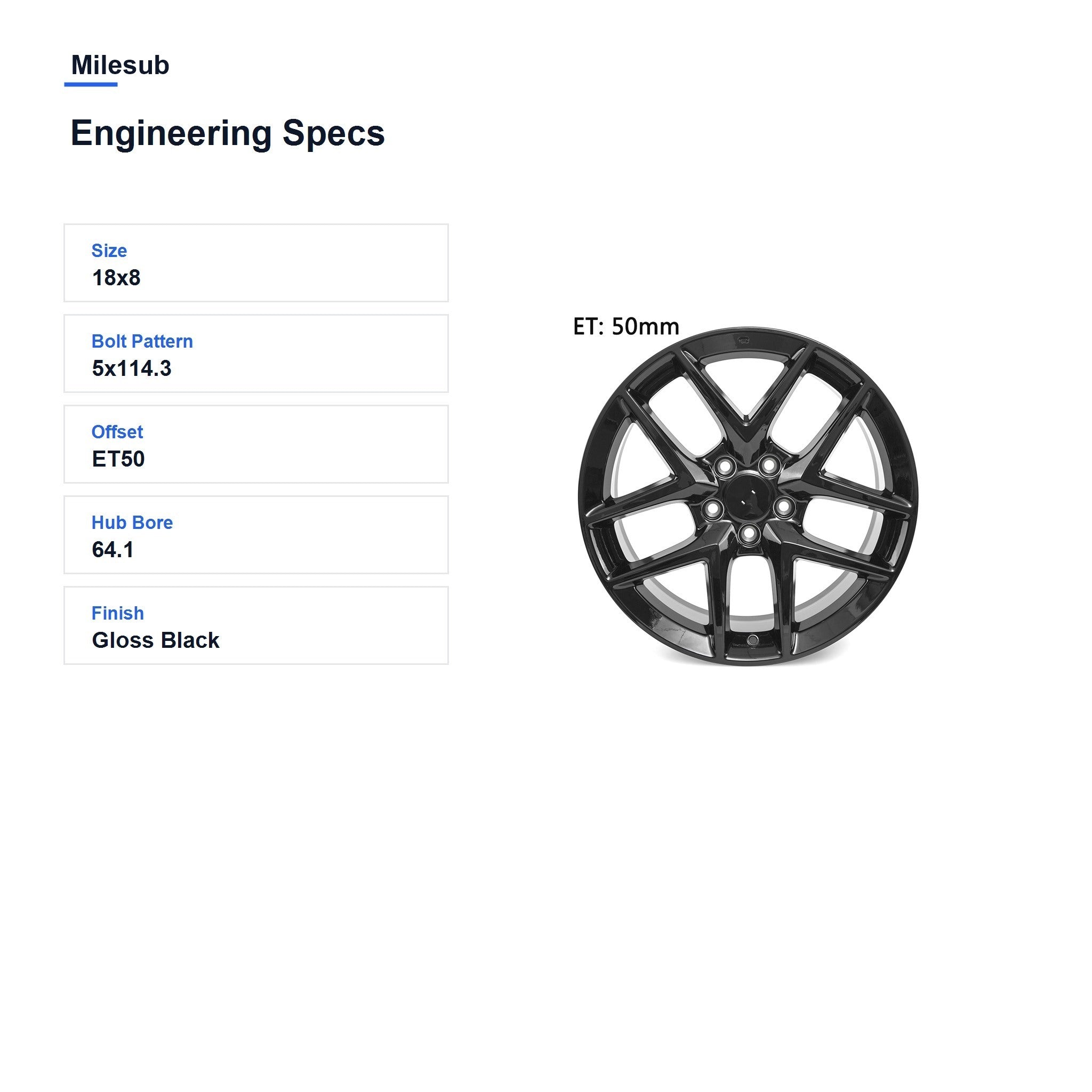 Milesub 18" OEM Style Replacement Wheel for Honda Civic 2016-2024 - Engineering Specs