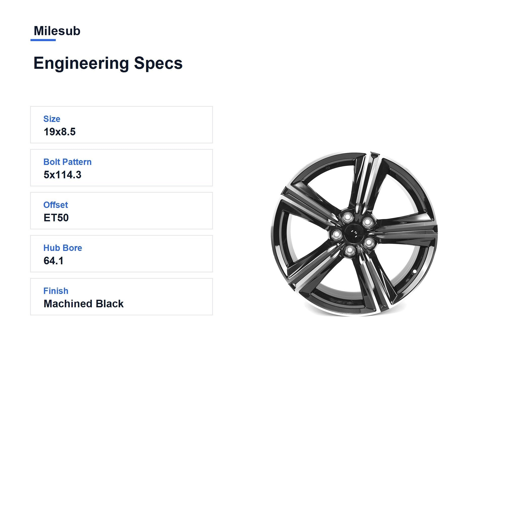 Milesub 19" OEM Style Replacement Wheel for Honda Accord 2023-2024 - Engineering Specs