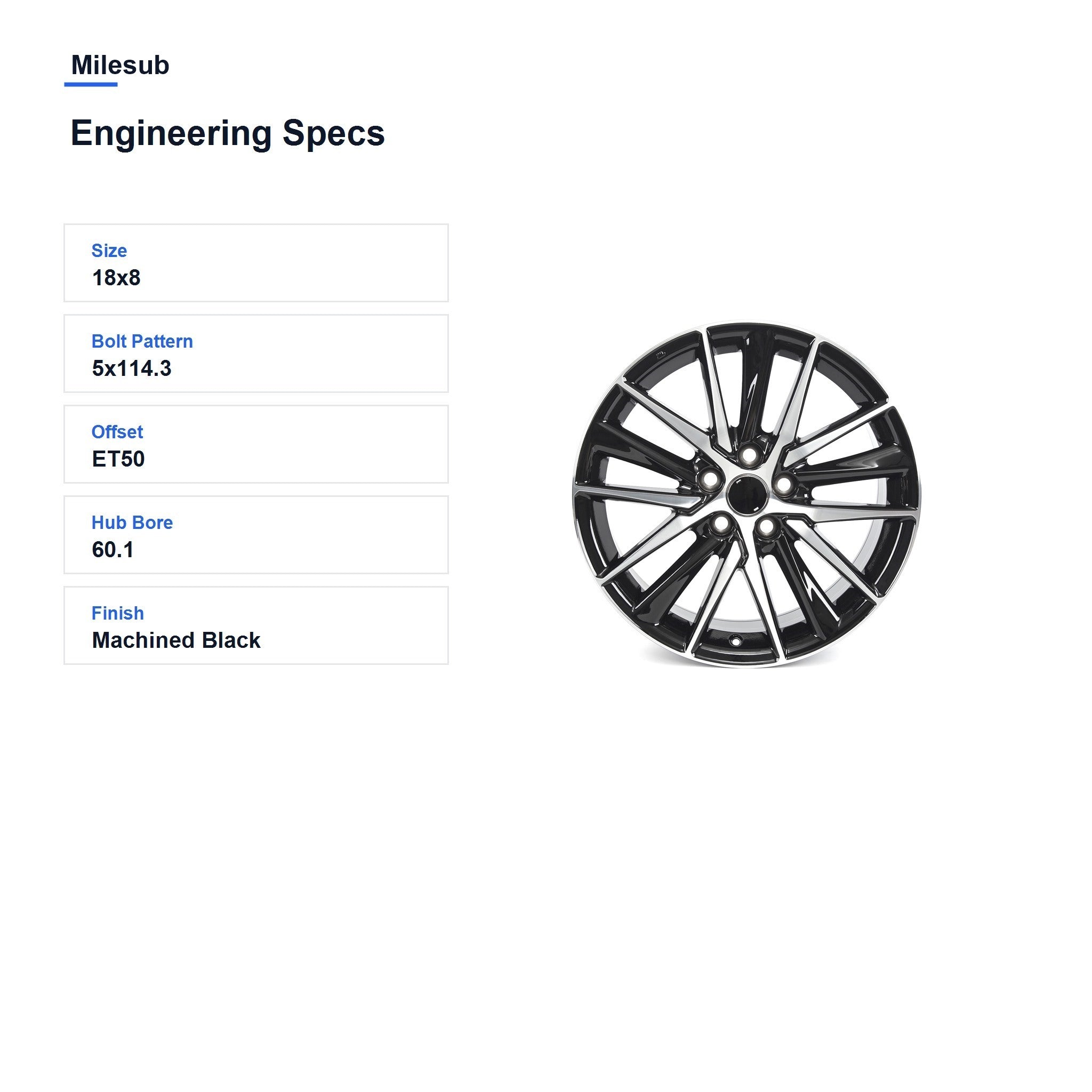Milesub 18" OEM Style Replacement Wheel for Toyota Camry 2018-2022 - Engineering Specs