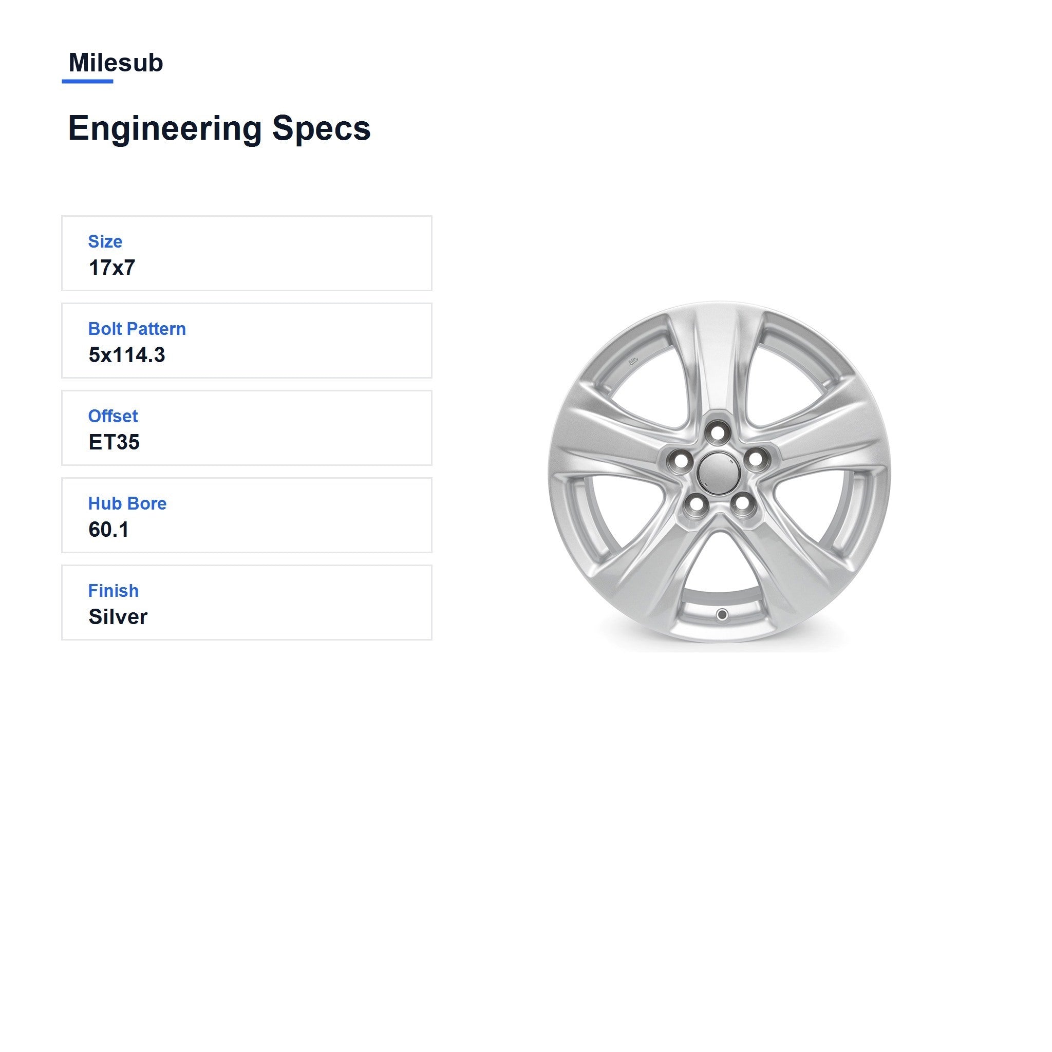Milesub 17" OEM Style Replacement Wheel for Toyota RAV4 2019-2023 - Engineering Specs