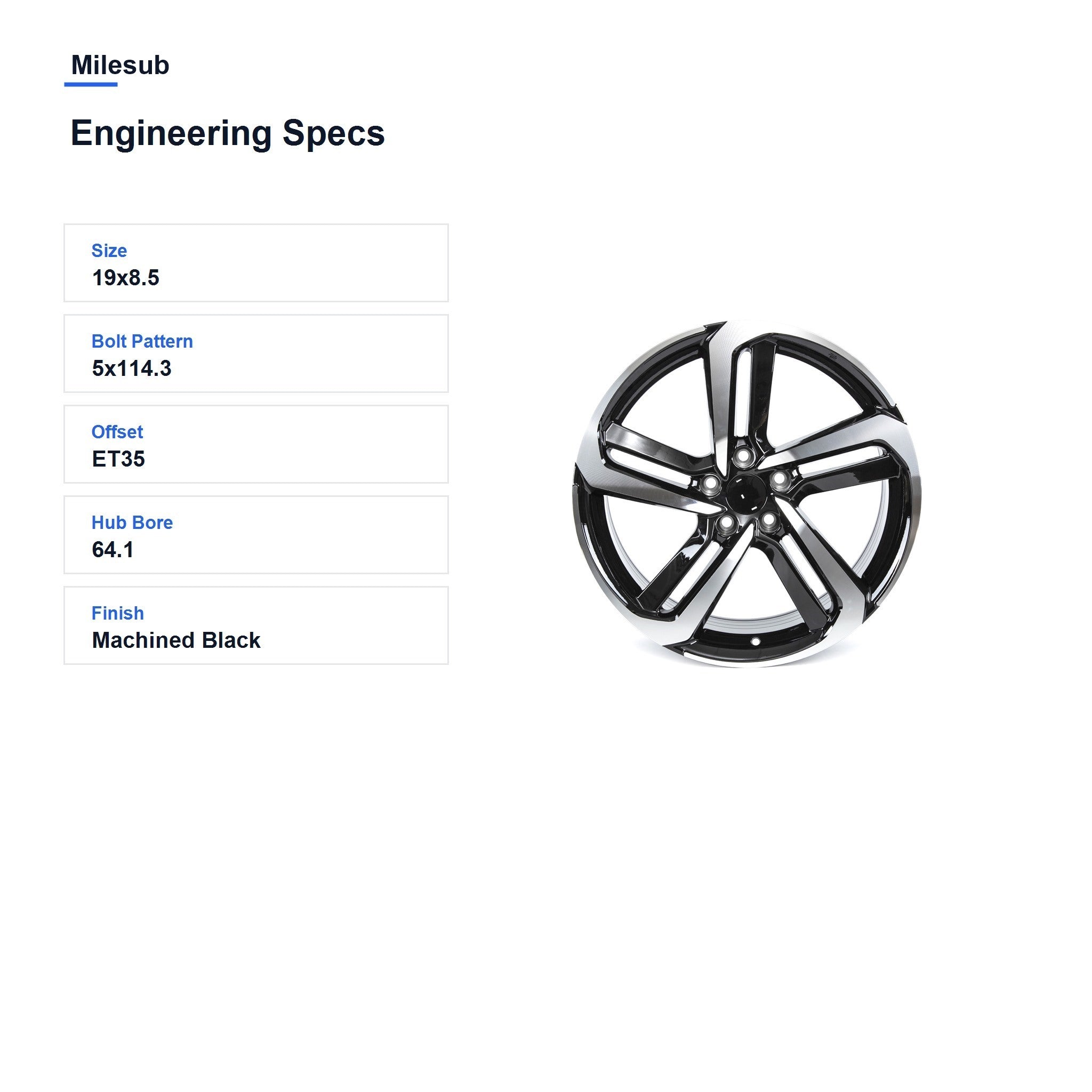 Milesub 19" OEM Style Replacement Wheel for Honda Accord - - Engineering Specs