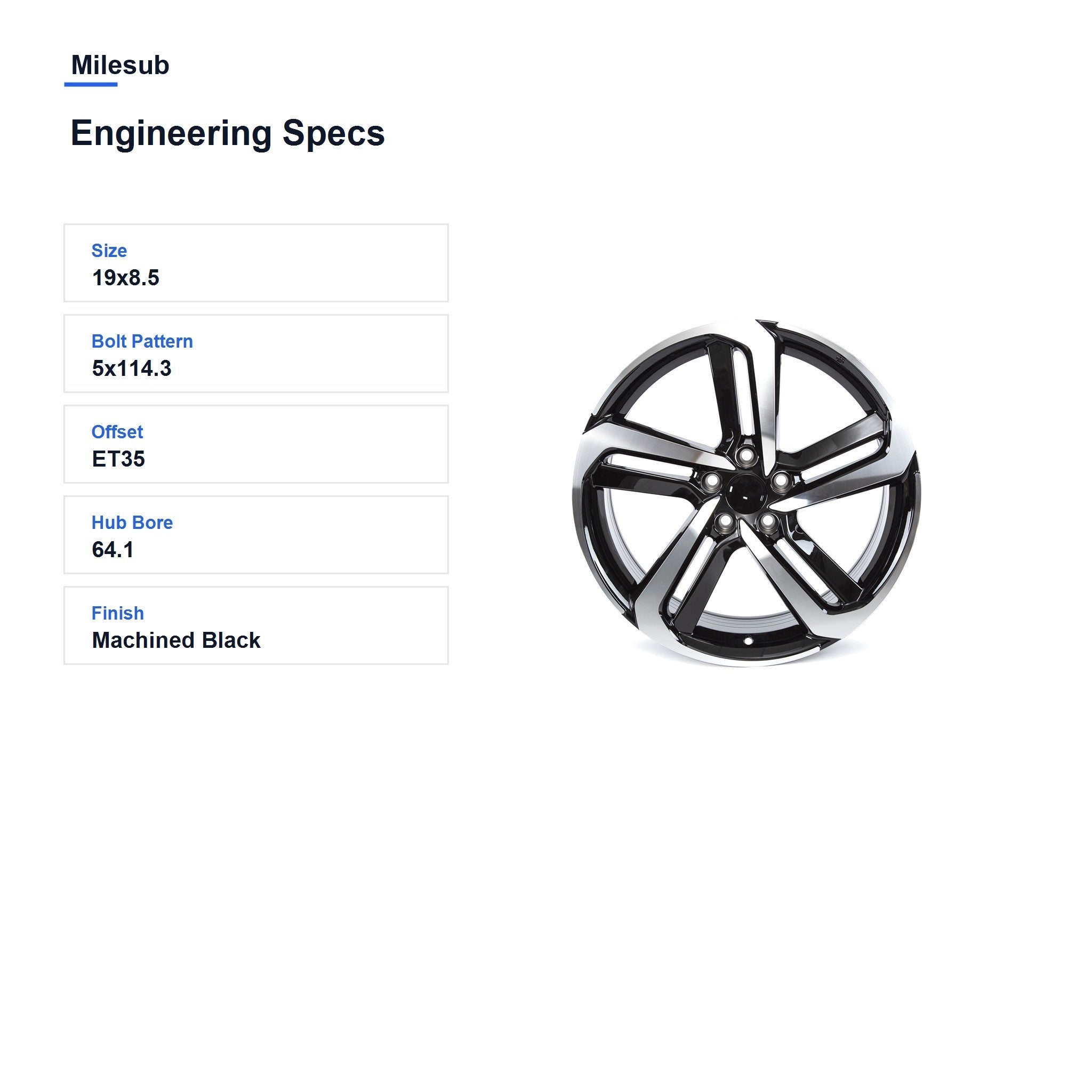 Milesub 19" OEM Style Replacement Wheel for Honda Accord - Engineering Specs