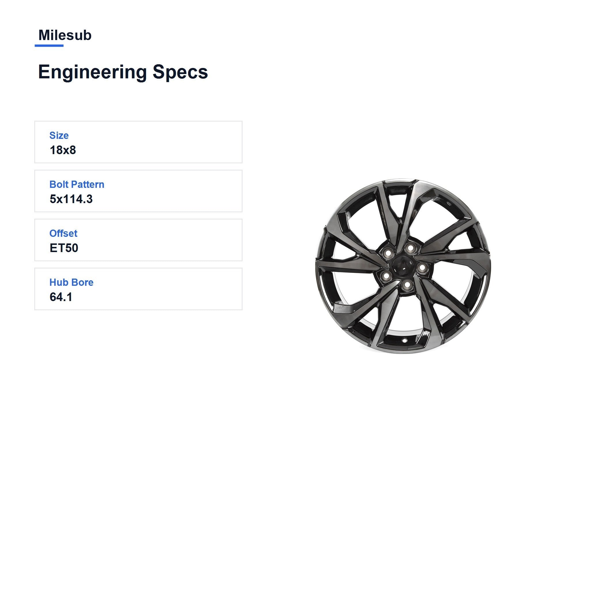Milesub 18" OEM Style Replacement Wheel for Honda Civic 2017-2021 - Engineering Specs