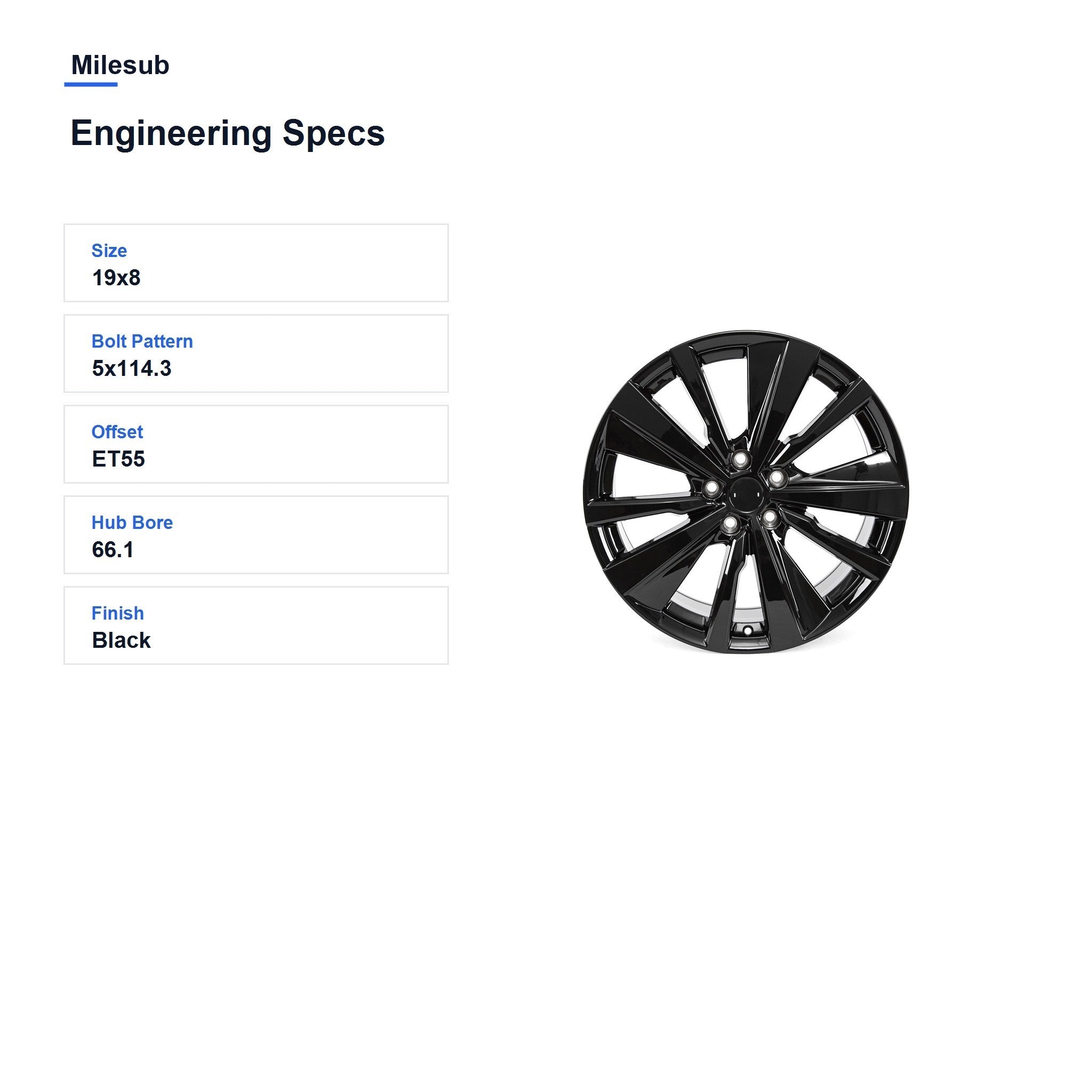 Milesub 19" OEM Style Replacement Wheel for Nissan ALTIMA - Engineering Specs