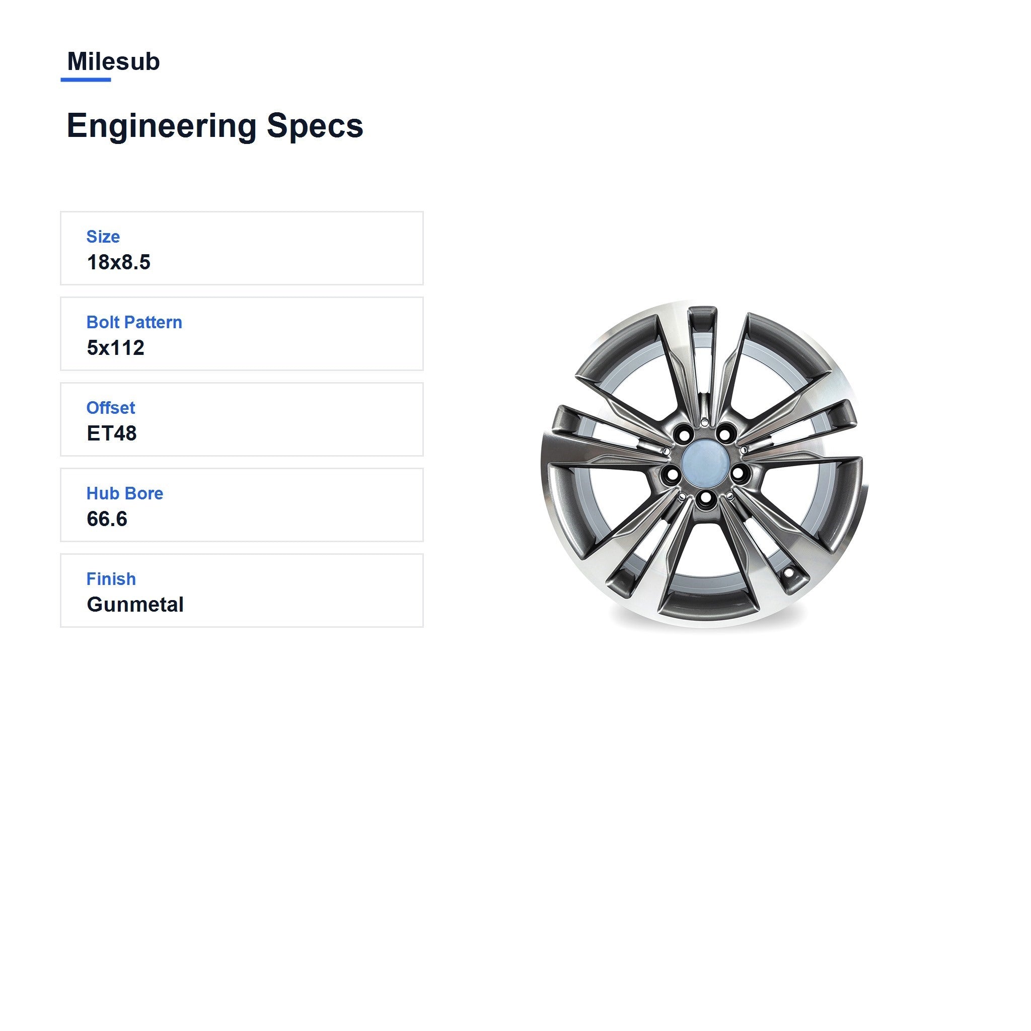 Milesub 18" OEM Style Replacement Wheel for Mercedes-Benz E350 E400 2014-2016 - Engineering Specs