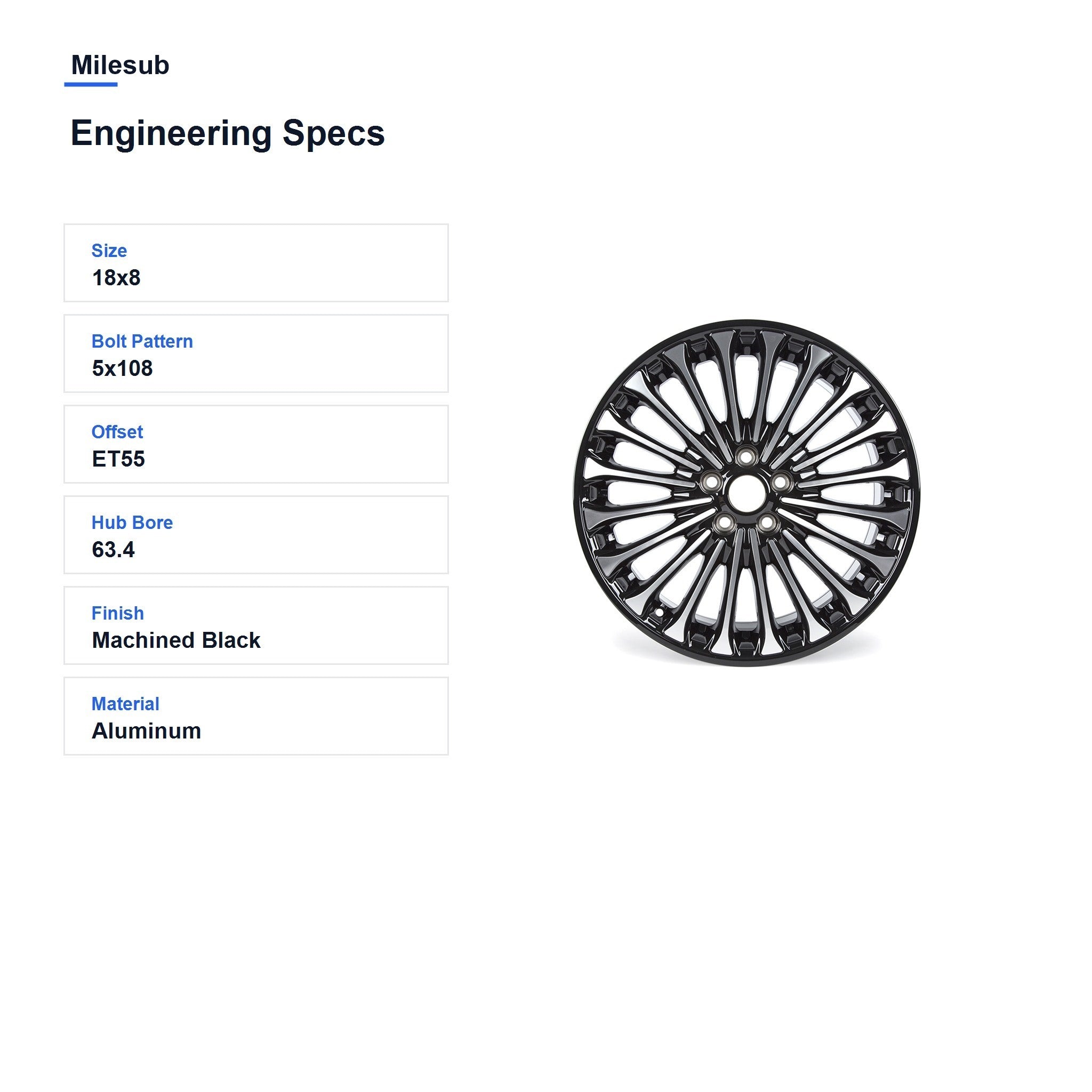 Milesub 18" OEM Style Replacement Wheel for Ford Fusion 2013-2016 - Engineering Specs