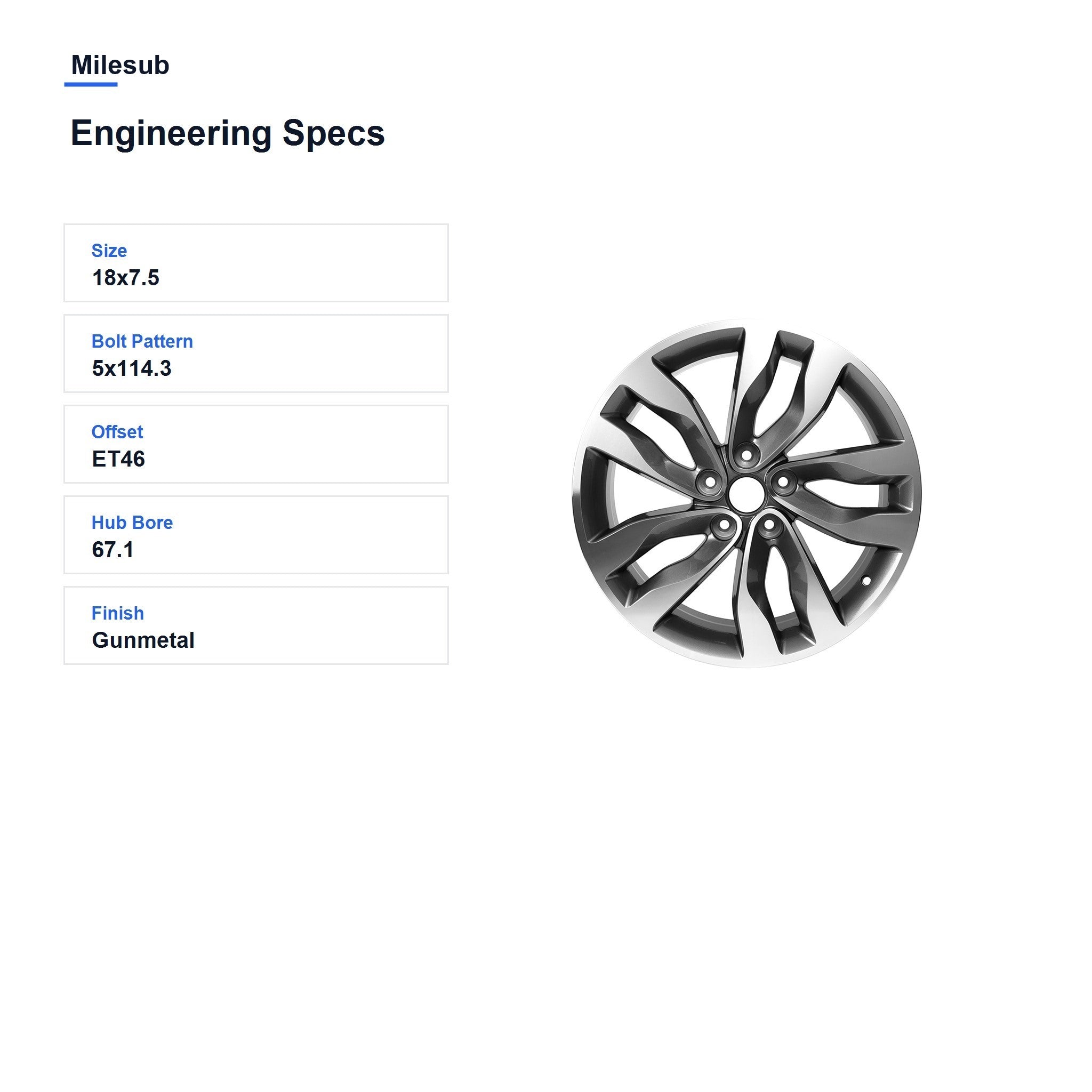 Milesub 18" OEM Style Replacement Wheel for Kia Optima 2014-2015 - Engineering Specs