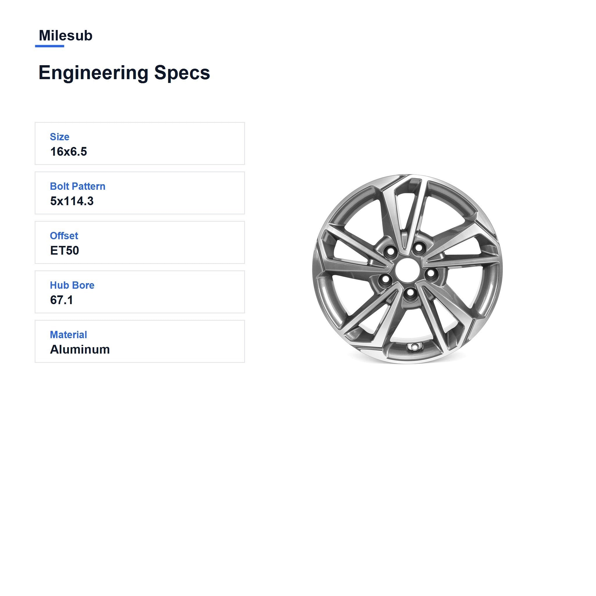 Milesub 16" OEM Style Replacement Wheel for Kia Forte LXS 2022-2024 - Engineering Specs