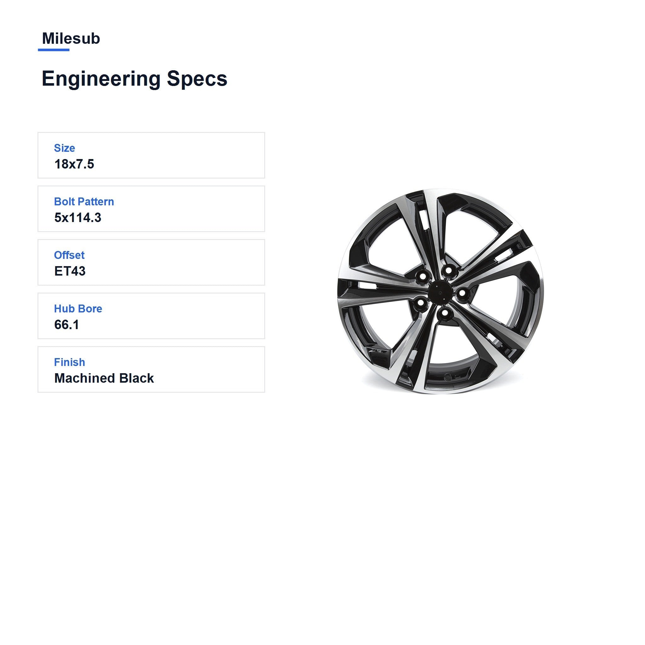 Milesub 18" OEM Style Replacement Wheel for Nissan Sentra SR 2020-2021 - Engineering Specs
