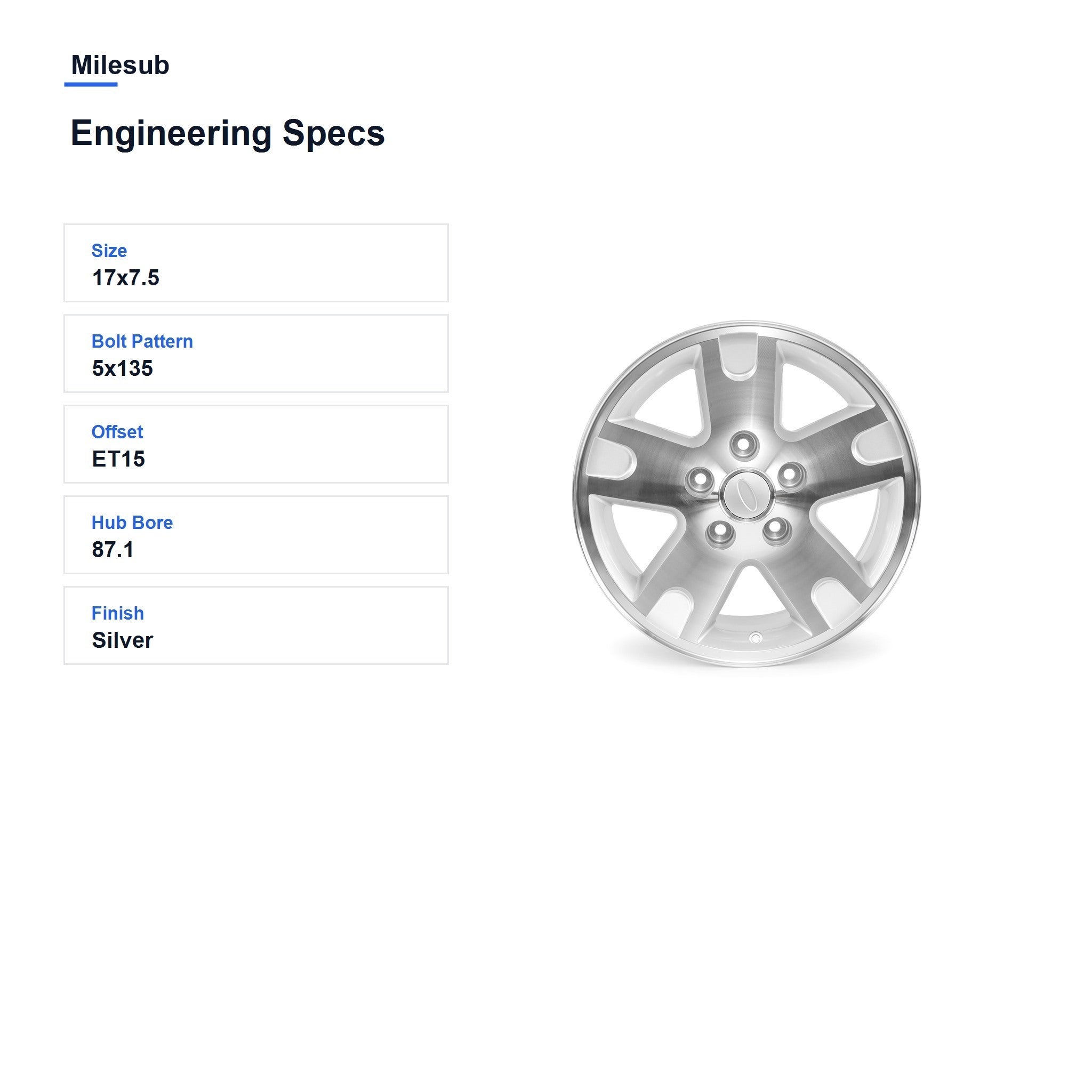 Milesub 17" OEM Style Replacement Wheel for Ford F150 - 3466 2002-2003 - Engineering Specs