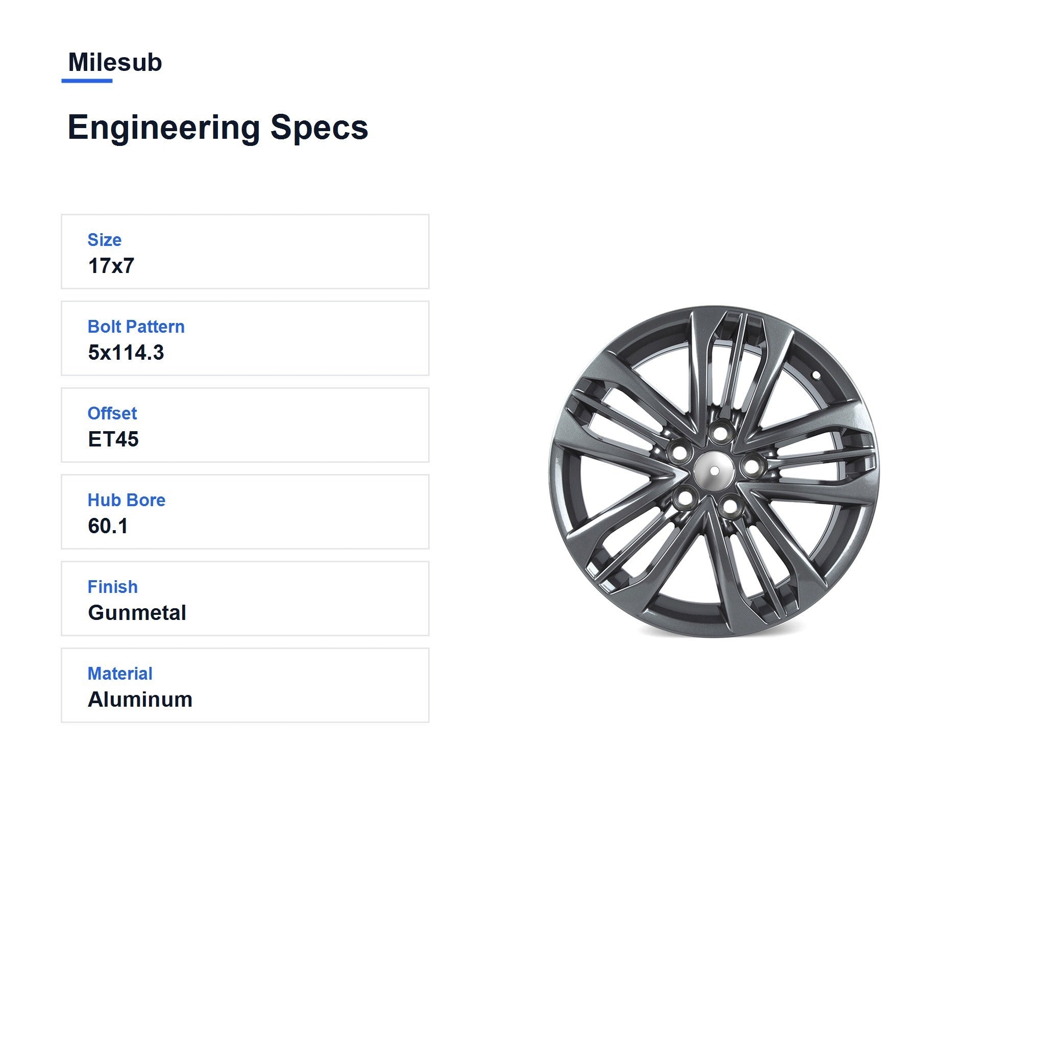 Milesub 17" OEM Style Replacement Wheel for Toyota Camry 2015-2016 - Engineering Specs