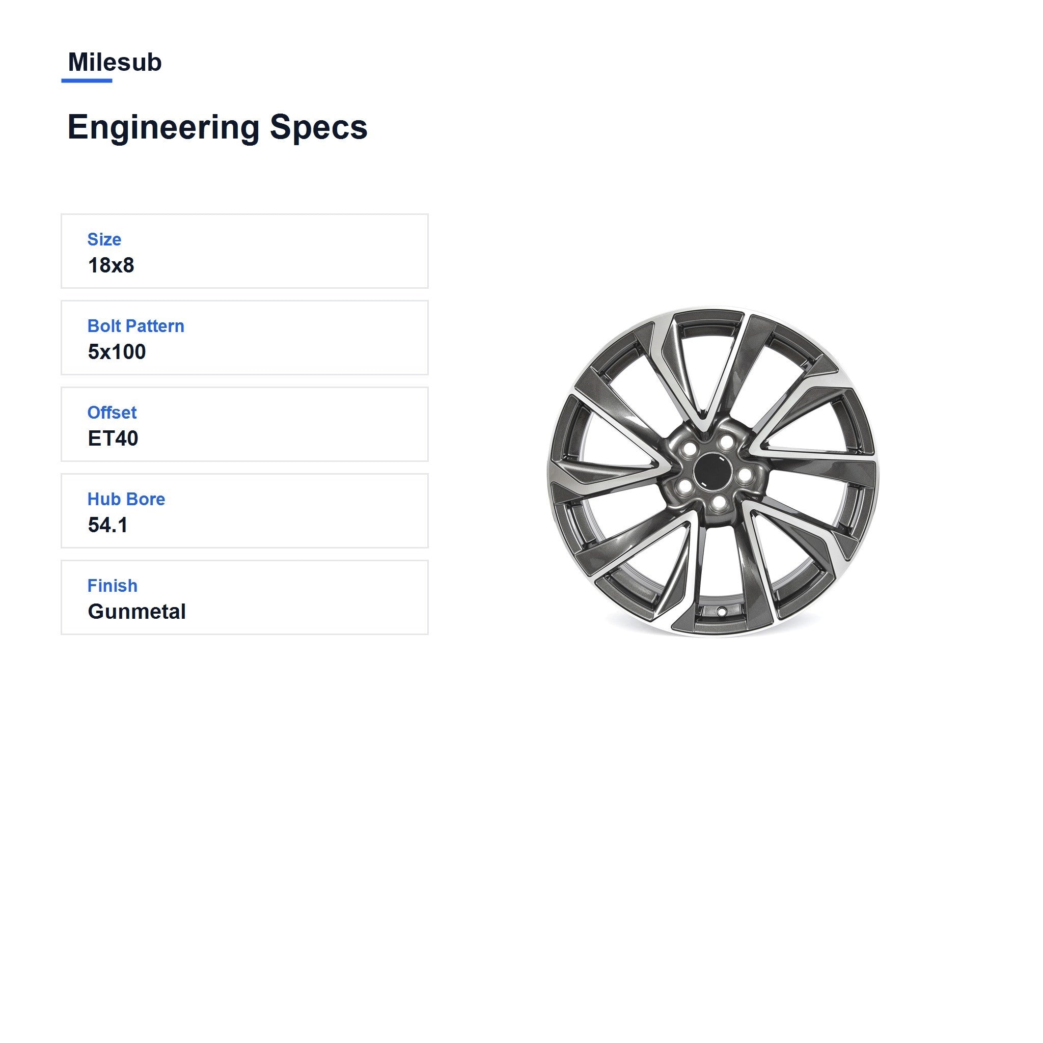 Milesub 18" OEM Style Replacement Wheel for Toyota Corolla 2019-2024 - Engineering Specs