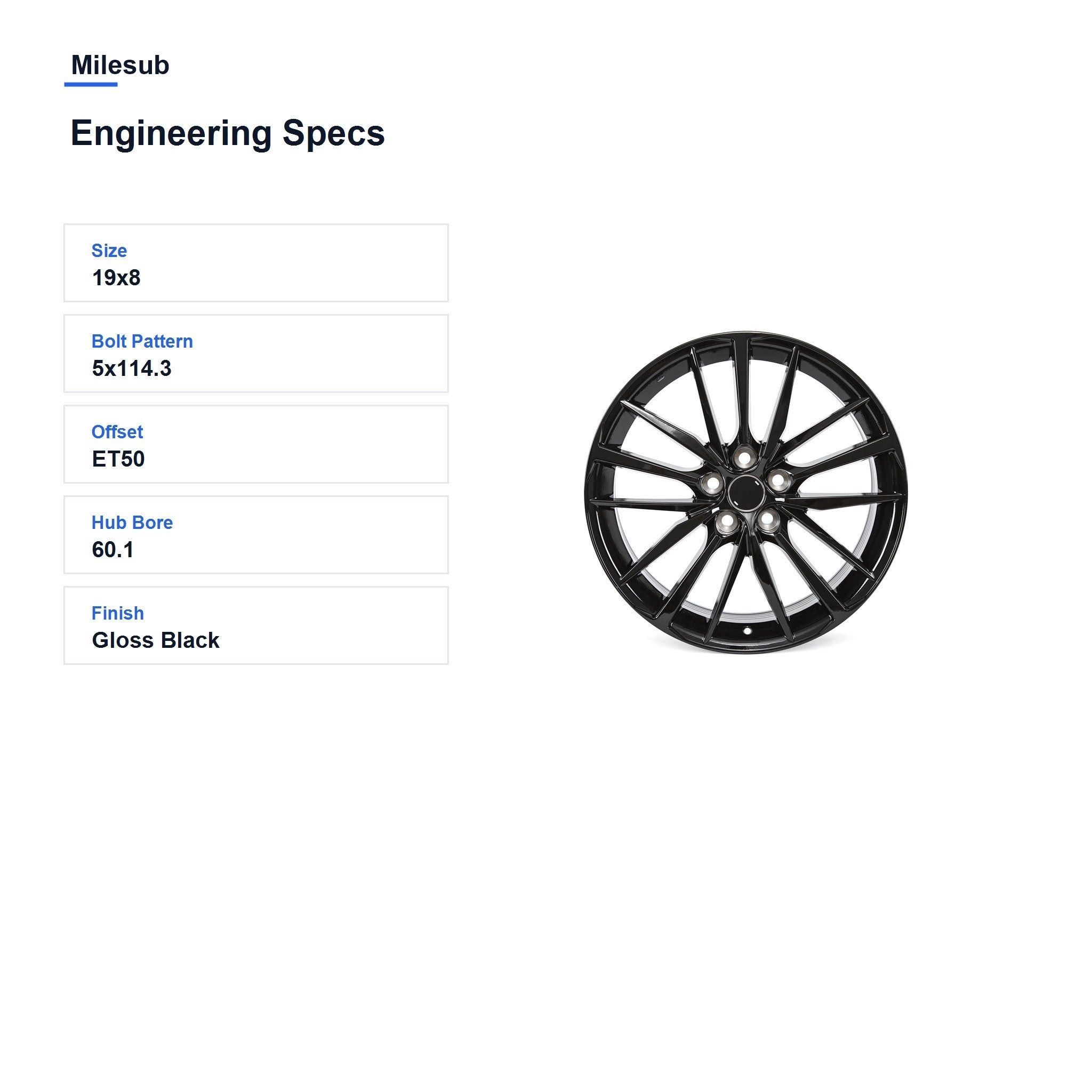 Milesub 19" OEM Style Replacement Wheel for Toyota Camry 2021-2024 - Engineering Specs