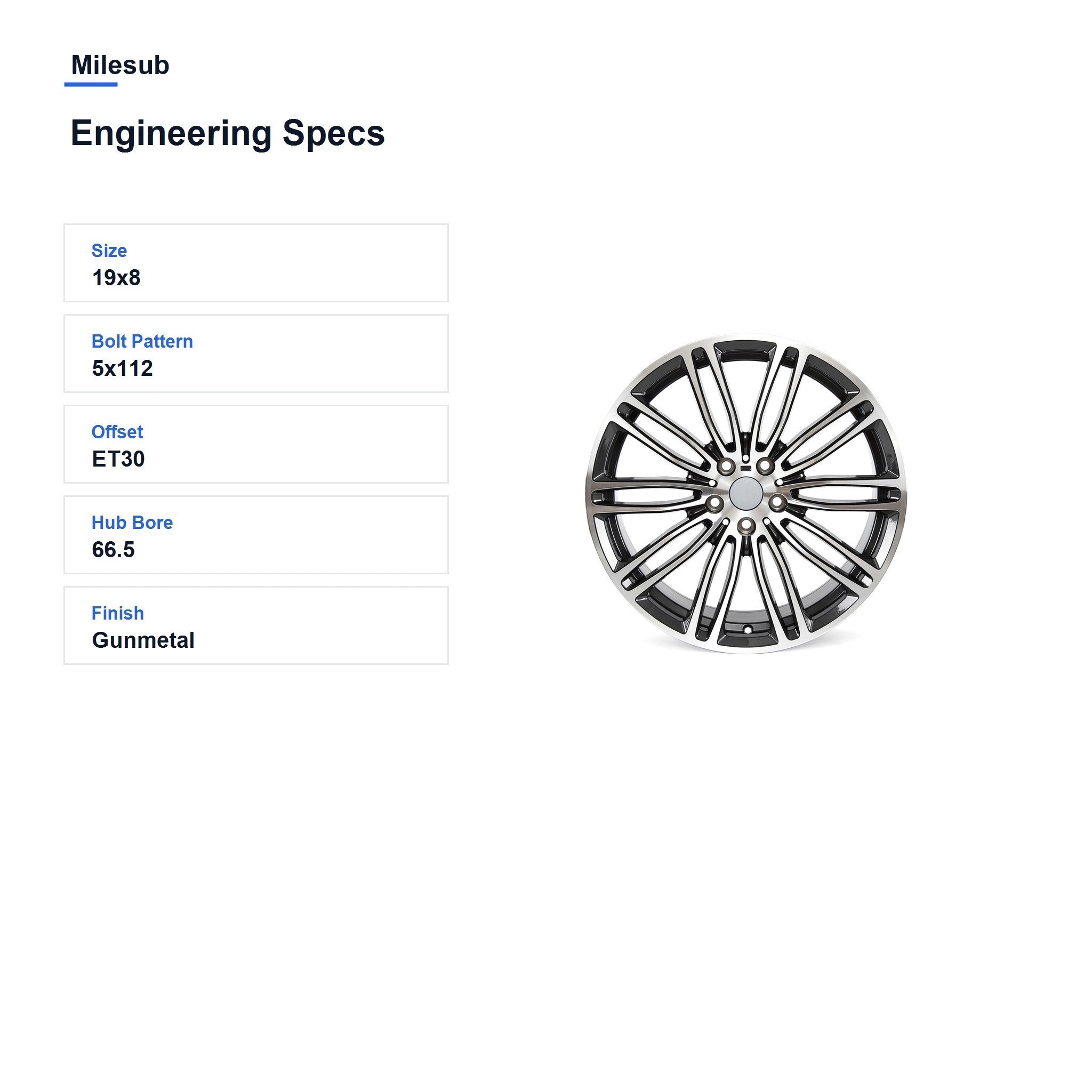 Milesub 19" OEM Style Replacement Wheel for BMW 5绯?2016-2023 - Engineering Specs